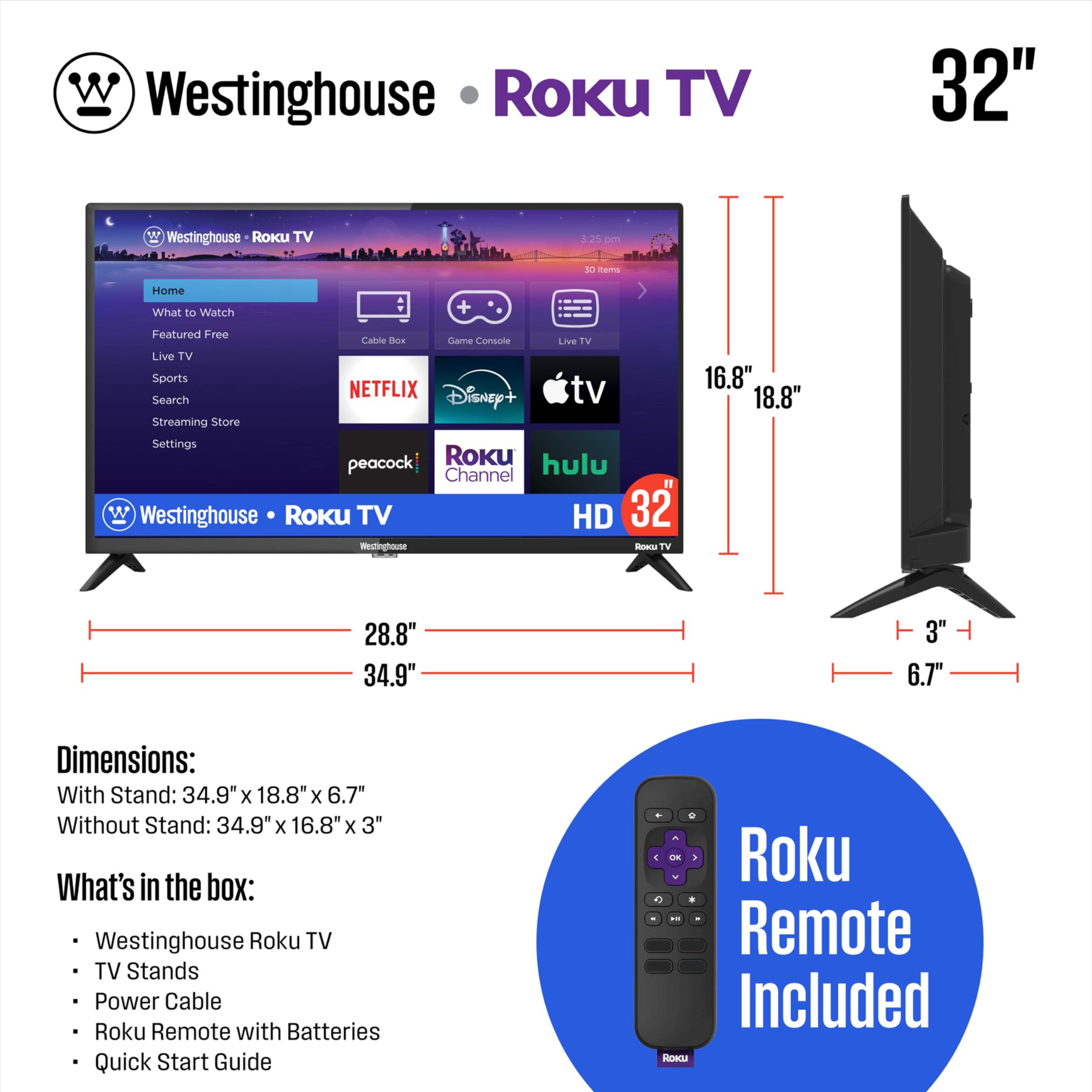 Westinghouse Westinghouse Roku TV - 32 Inch Smart TV, HD Television with Wi-Fi Connectivity and Mobile App, LED Flat Screen Compatible with Apple HomeKit, Alexa and Google Assistant