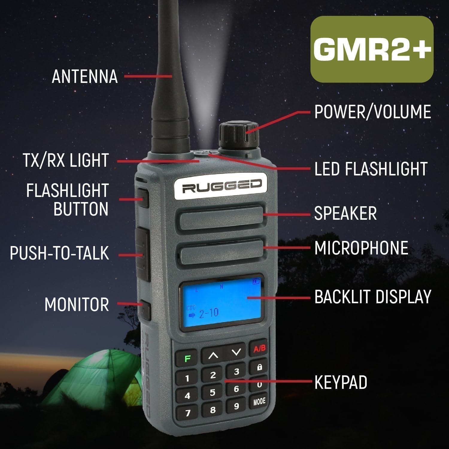 Rugged Radios Rugged Radios GMRS Two Way Handheld Radio Walkie Talkie for Hiking Camping Overlanding Off Road Features Grey Long Range Weather Channels and Rechargeable Battery