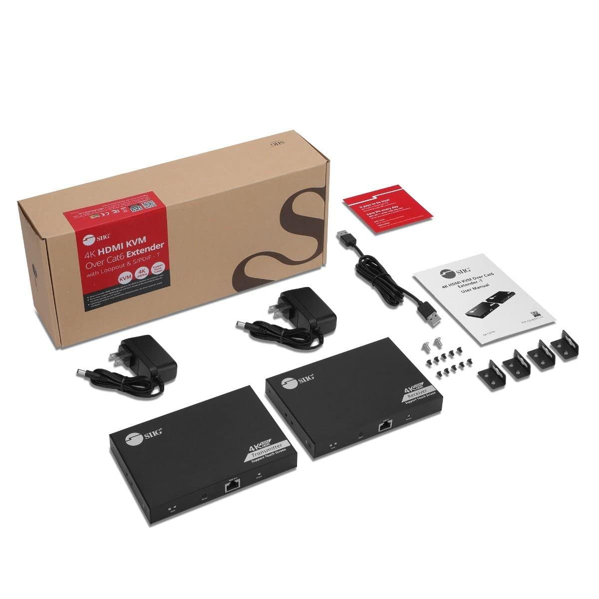 SIIG SIIG HDMI KVM Extender Over CAT6/6e/7 Cable - 4K@60Hz, up to 230ft, HDMI loopout, USB Ports for Keyboard/Mouse, Touch Screen Panel, S/PDIF Audio Extraction, Transmitter & Receiver Kit (CE-H27811-S1)