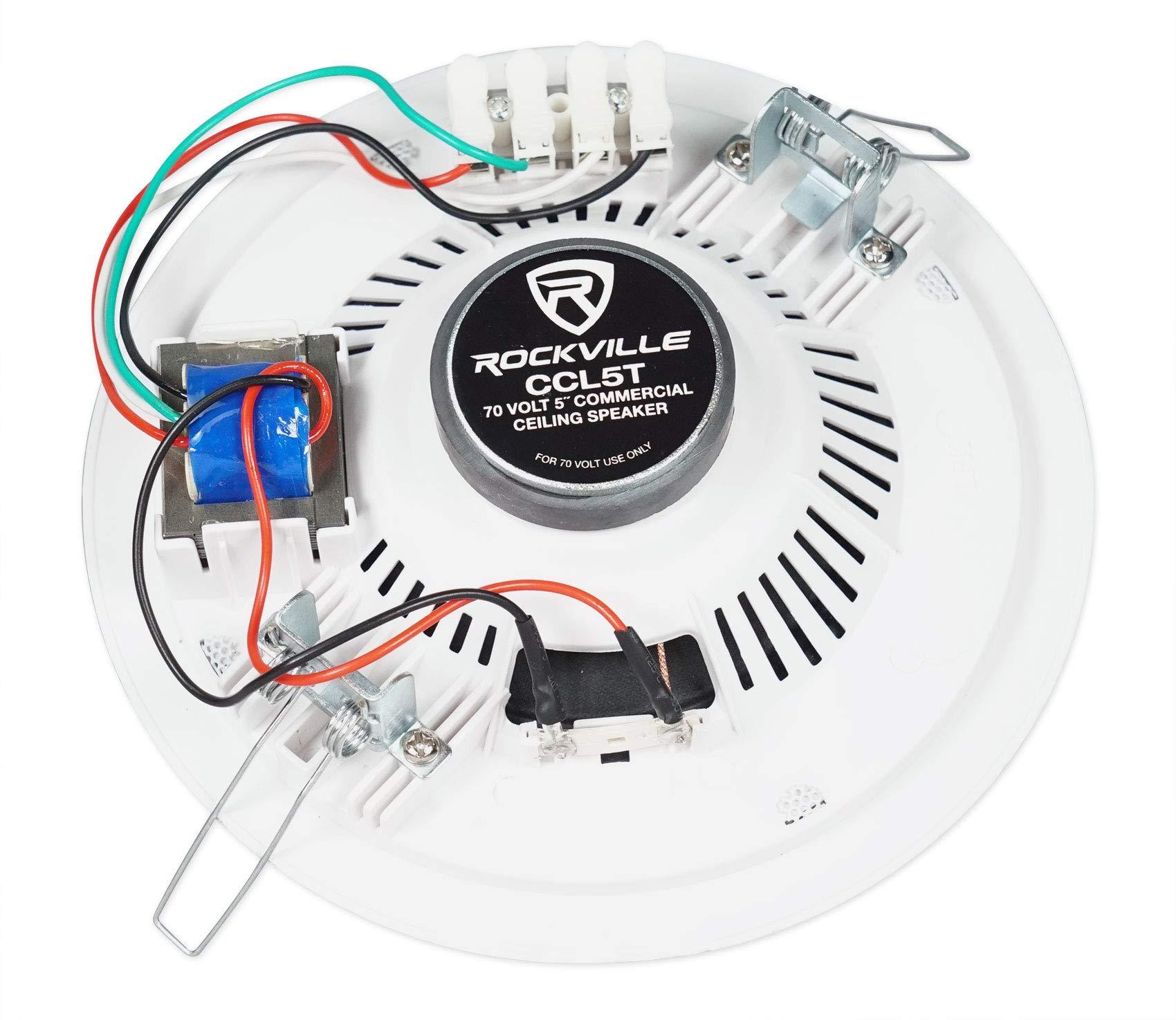 Rockville Rockville Commercial 70v Amp+(4) White 5" Ceiling Speakers 4 Restaurant/Bar/Cafe