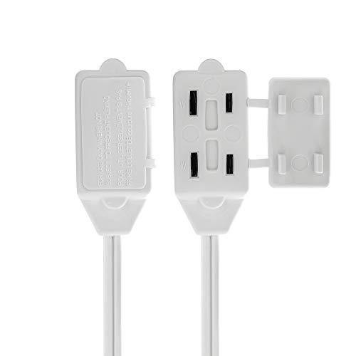 Cmple CMPLE - 3-Outlet Household Indoor Extension Power Cord - 2 Prong with Protection Outlet Cover - 6 Feet, White, (2 Pack)