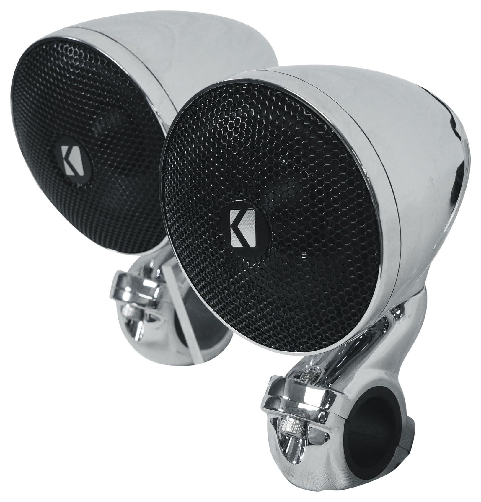 Audiosavings Audiosavings Bundle: (2) Kicker 47PSM32 3" 100w PSM Motorcycle/ATV Handlebar Speakers in Chrome PSM32 Bundle with (1) RV Rock Everywhere Portable Bluetooth Speaker/Waterproof/Wireless Link (Items 3)