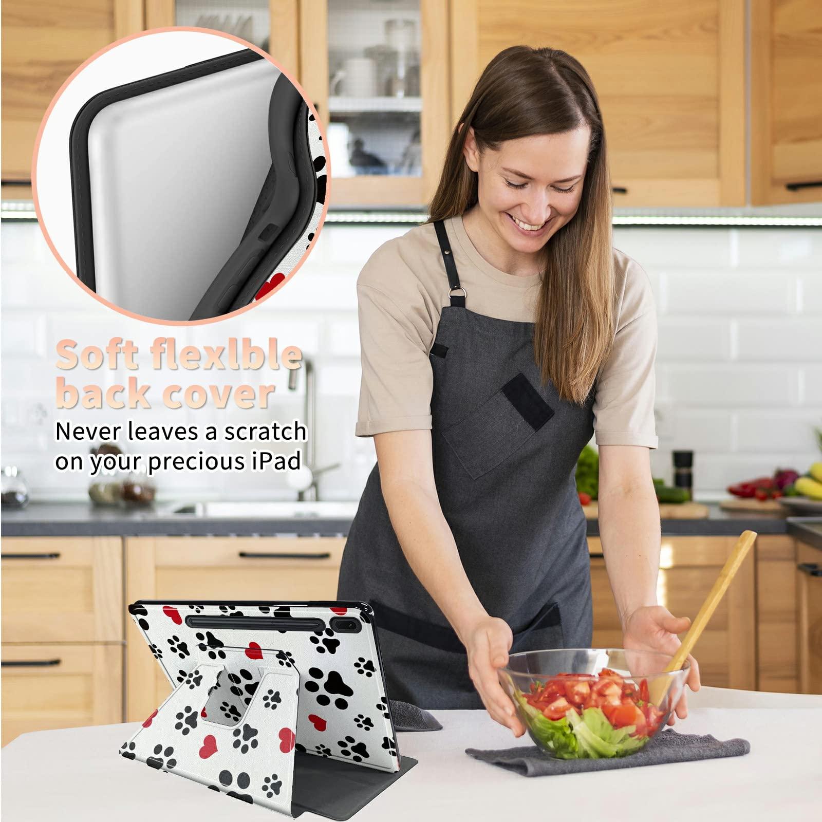 BWEGRHE Cute Dog Paw Prints Case for Samsung Galaxy Tab S8 Plus 2022/S7 FE 2021/S7 Plus 2020 12.4 Inch, 360 Degree Rotating Folding Stand Multiple Viewing Angles Case with Auto Sleep/Wake