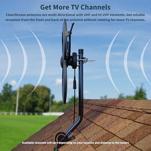 Antennas Direct Antennas Direct ClearStream MAX-XR UHF VHF Indoor Outdoor TV Antenna, Multi-Directional, 60-Mile Range, 4K 8K UHD NEXTGEN TV w/ 20-inch Mast (Black)