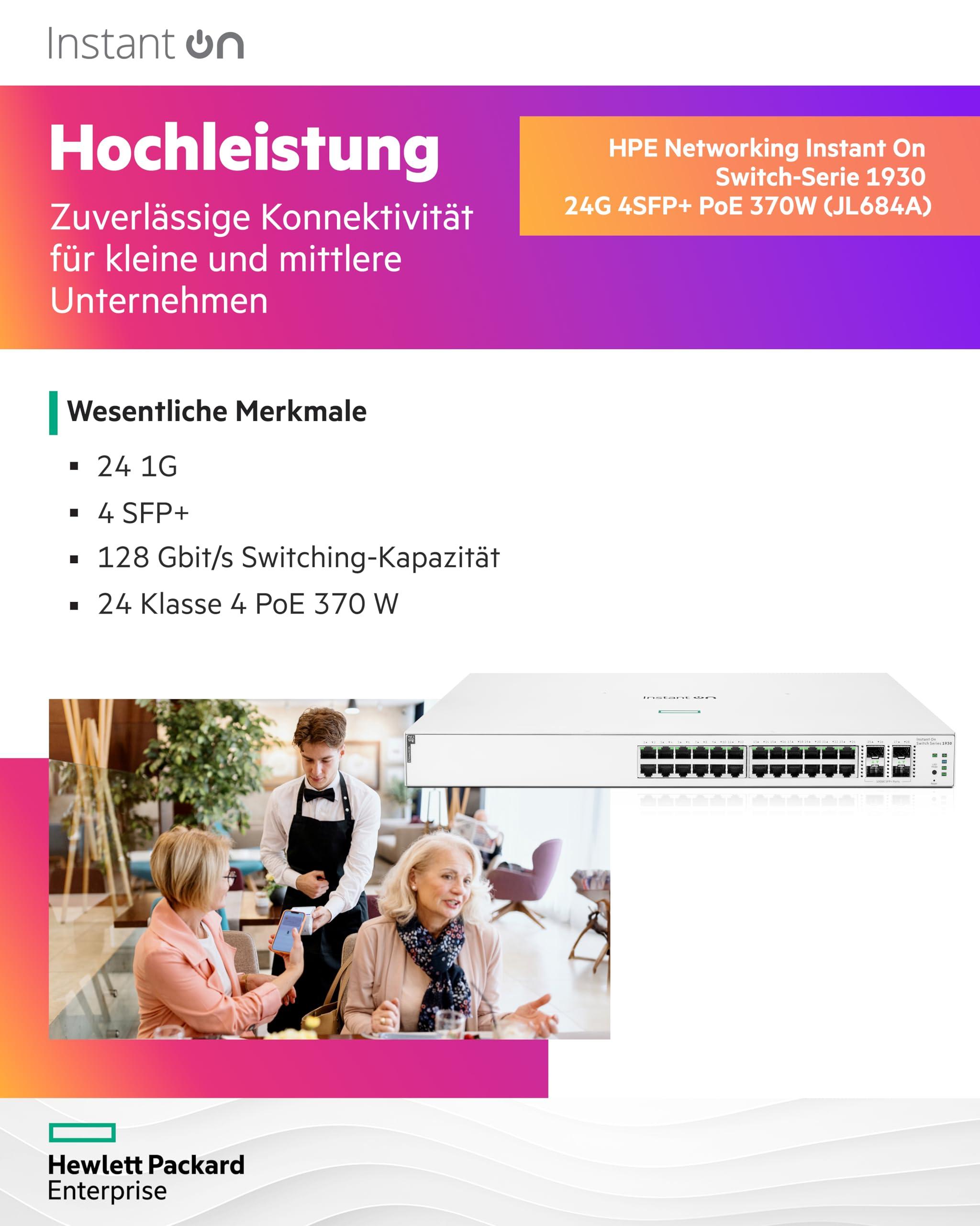 ARUBA Aruba Instant On 1930 28P Gb Ethernet 24xGE PoE (370W), 4X 1G/10G SFP+, L2+ Smart Switch EU Europe Cord (JL684A#ABB)