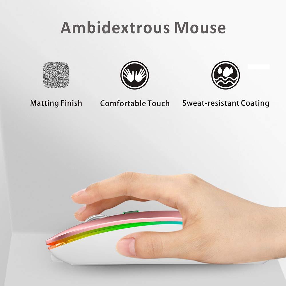 Uiosmuph Uiosmuph LED Wireless Mouse, G12 Slim Rechargeable Silent 2.4G Portable USB Optical Computer Mice with Receiver and Type C Adapter (Pink)