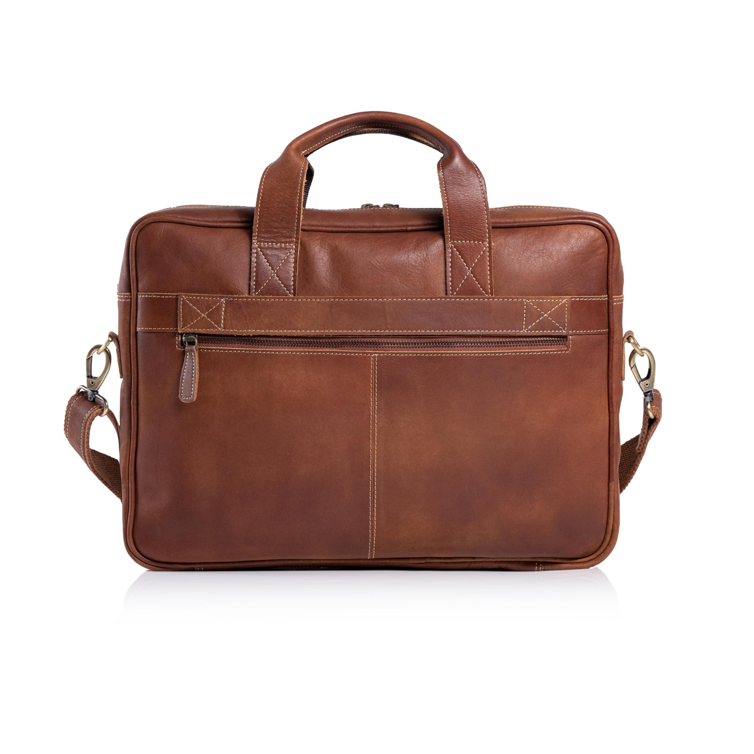 KomalC KomalC 16 Inch Leather briefcases Laptop Messenger Bags for Men and Women Best Office Satchel Bag (Tan)