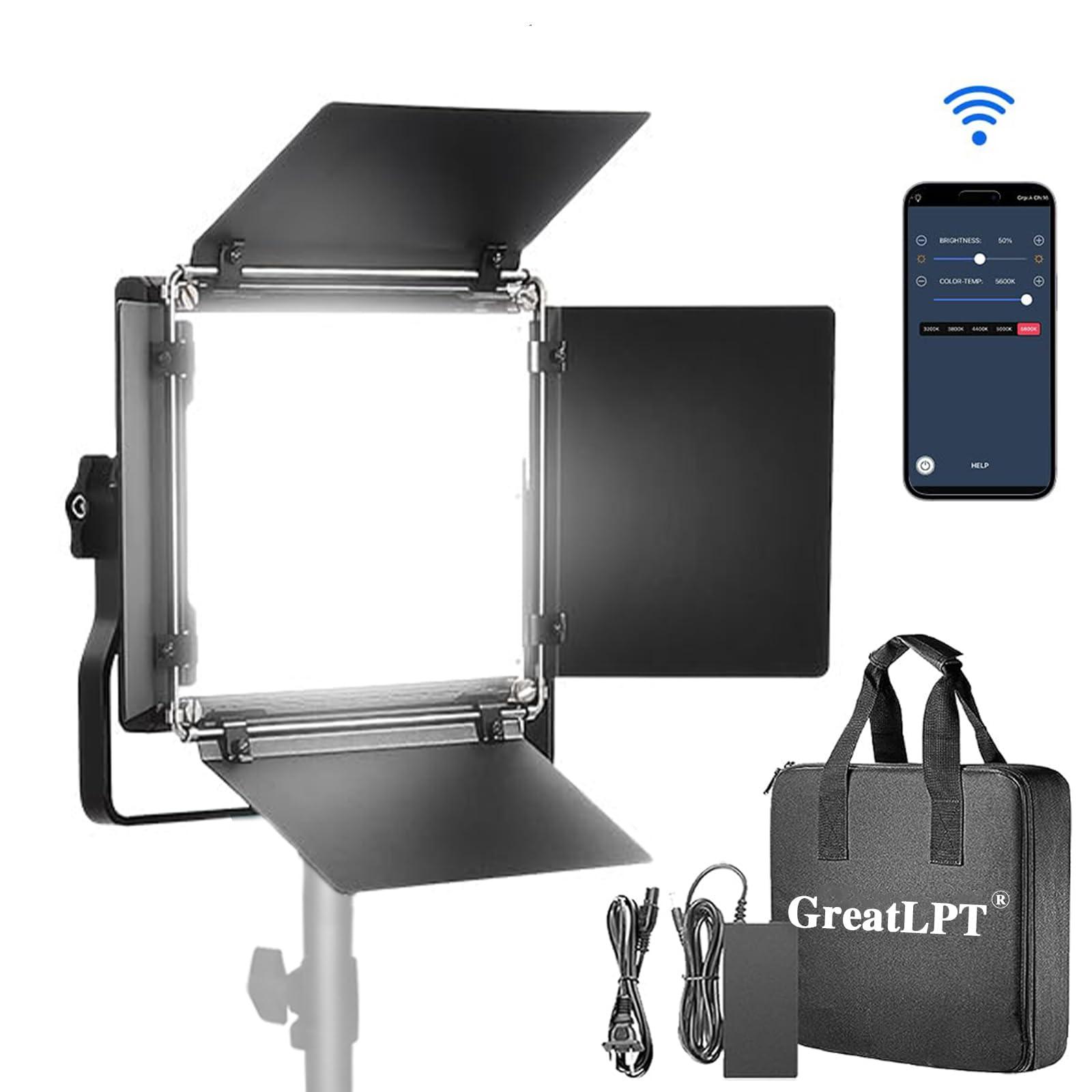 GreatLPT GreatLPT 50W 600 LED Photography Lighting with APP Control & Stand Kit, 3200K-5600K Dimmable CRI 96+ TLCI 97+ CQS 96+, 1800 Lux/1m, Bi-Color Video Light for Studio/Video Recording/Streaming/Film