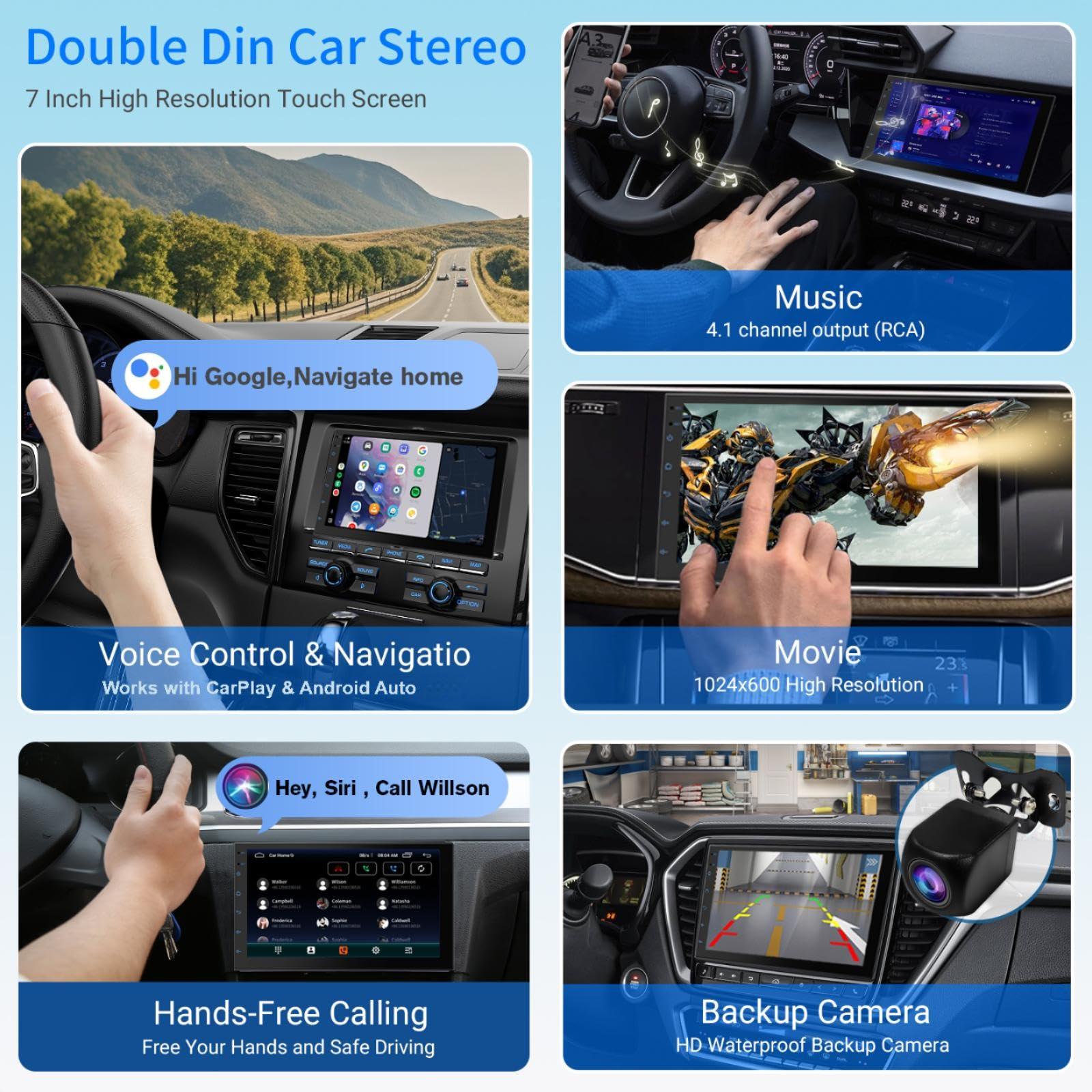 Haudio Haudio Wireless Double Din Car Stereo CarPlay Radio Screen for Car Audio Receivers7\" HD car Radio Touchscreen for CarPlay & Android Auto/Backup/Camera/Siri/Bluetooth/Navigation/FM for All Vehicles