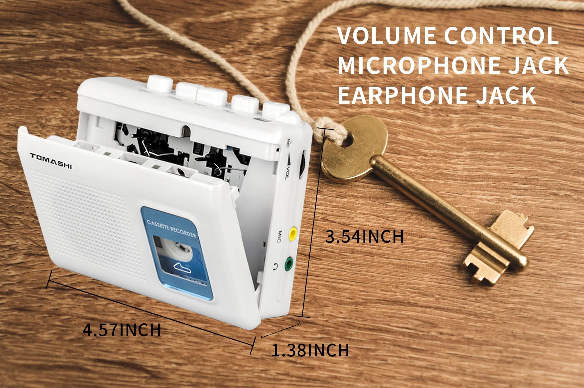 TOMASHI TOMASHI Portable Cassette Player Tape Recorder Walkman with Built-in Speaker,Microphone,Headphone Jack-, 4.57 x 3.54 x 1.38inch