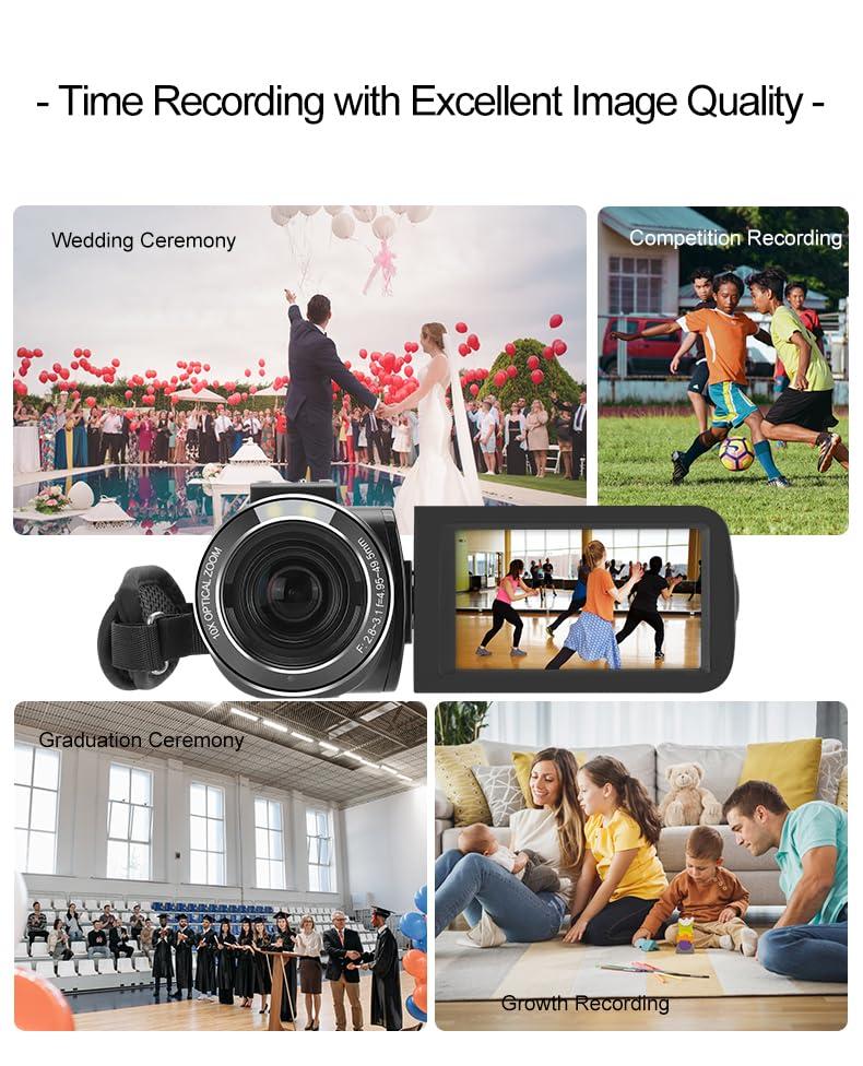ORDRO ORDRO 4K Video Camera Camcorder 10X Optical Zoom 30MP 24FPS Vlogging Camera 3.0" IPS Touch Screen Digital Camera with 32G Memory Card