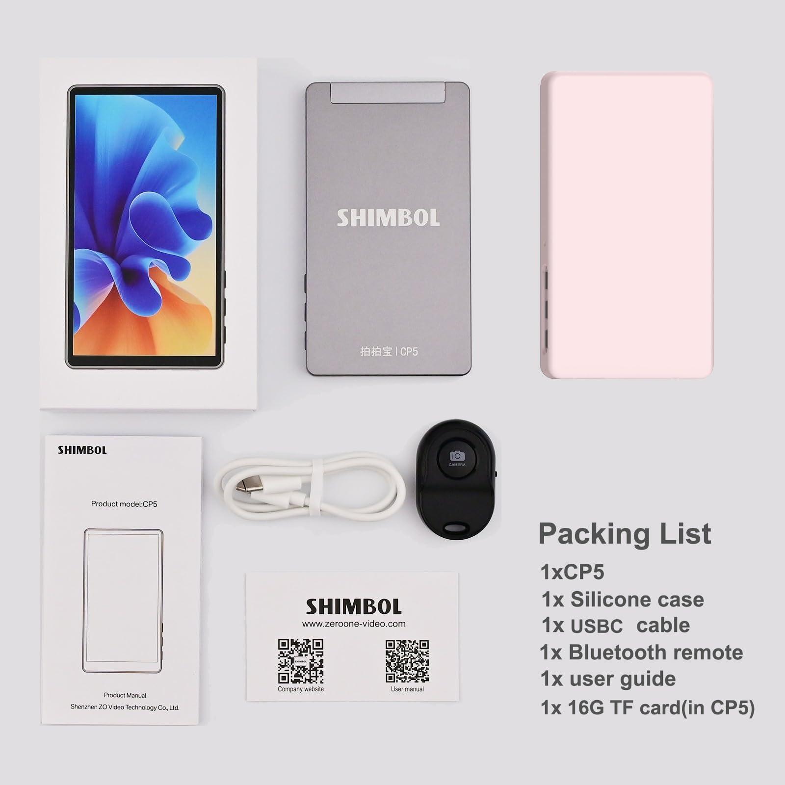 Shimbol Shimbol Snambol CP5 5" Touch Screen Rear Camera Selfie Monitor Alloy Shell iPhone Mini Monitors for iPhone Android Phone Vlogging with Magnetic Silicone Pink Case, Bluetooth Remote