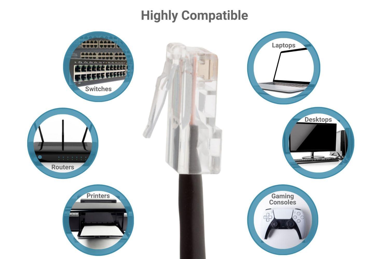 CablesAndKits CablesAndKits - Cat6 Ethernet Cable, Non-Booted, Jacket: PVC (CM), 25 ft, Black, Pure Copper, RJ45 Computer & Networking Patch Cord