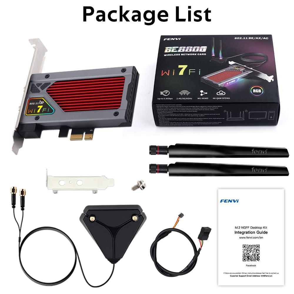 F FENVI Fenvi WiFi 7 RGB Light PCI-E WiFi Card BE200 BT5.4 Tri-Band 8774Mbps 802.11BE BE200NGW Desktop Network Adapter Instead of Your WiFi 6/WiFi 6E Card Support Windows 10/11 Not for AMD Motherboards