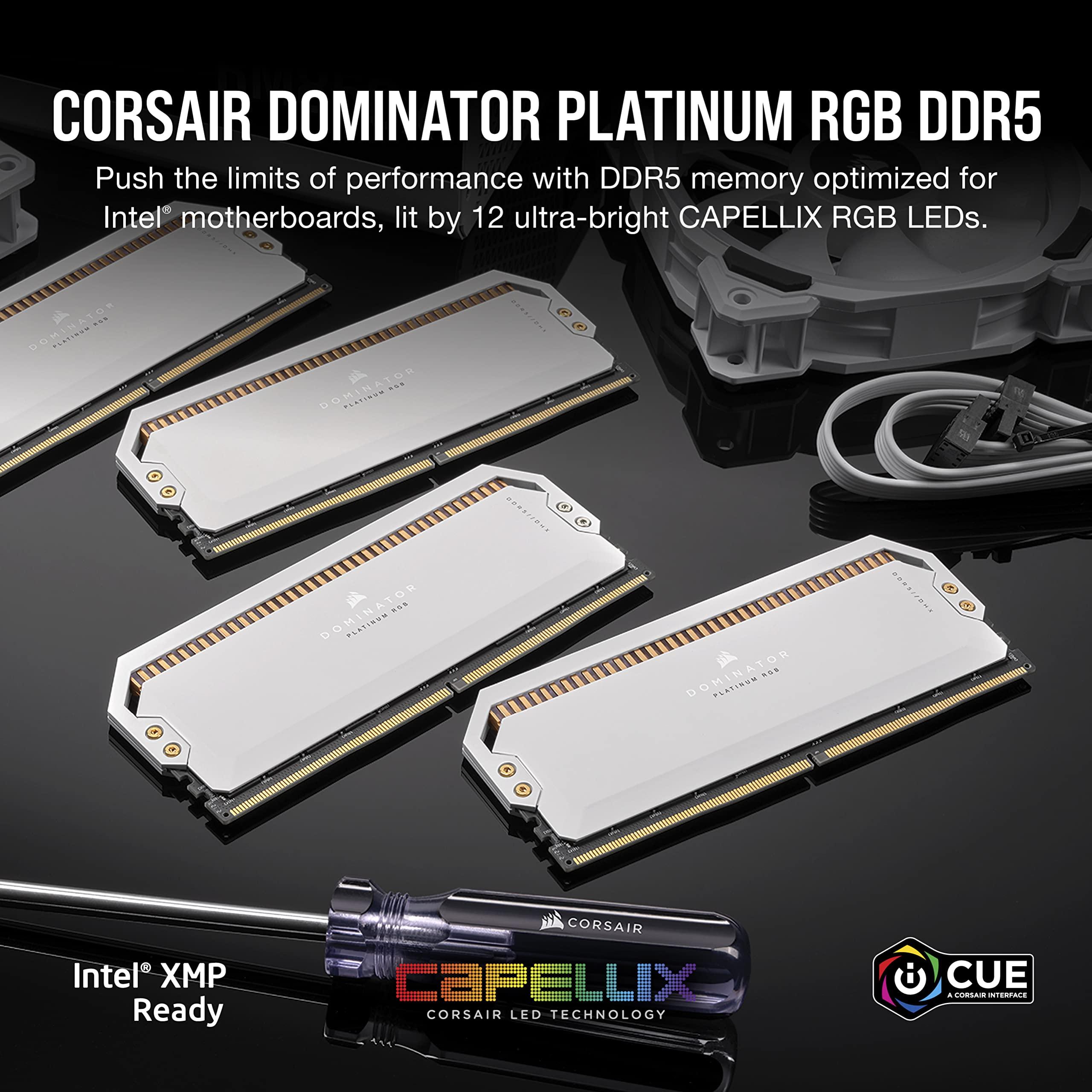 Corsair CORSAIR DOMINATOR PLATINUM RGB DDR5 RAM 32GB (2x16GB) 6200MHz CL36 Intel XMP iCUE Compatible Computer Memory - White (CMT32GX5M2X6200C36W)