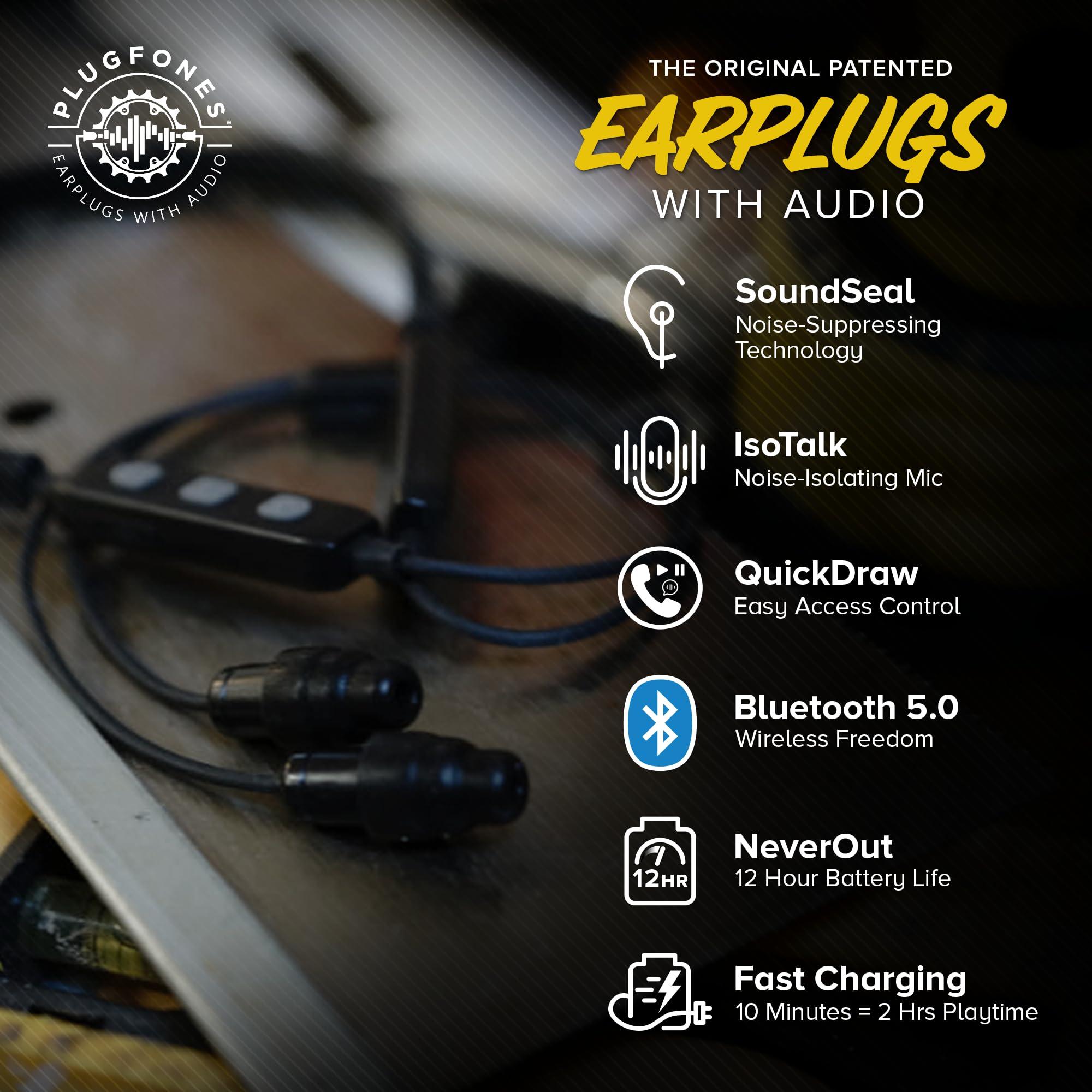 Plugfones Plugfones Liberate 2.0 Wireless Bluetooth in-Ear Earplug Earbuds - Noise Reduction Headphones with Noise Isolating Mic and Controls (Black & Gray)