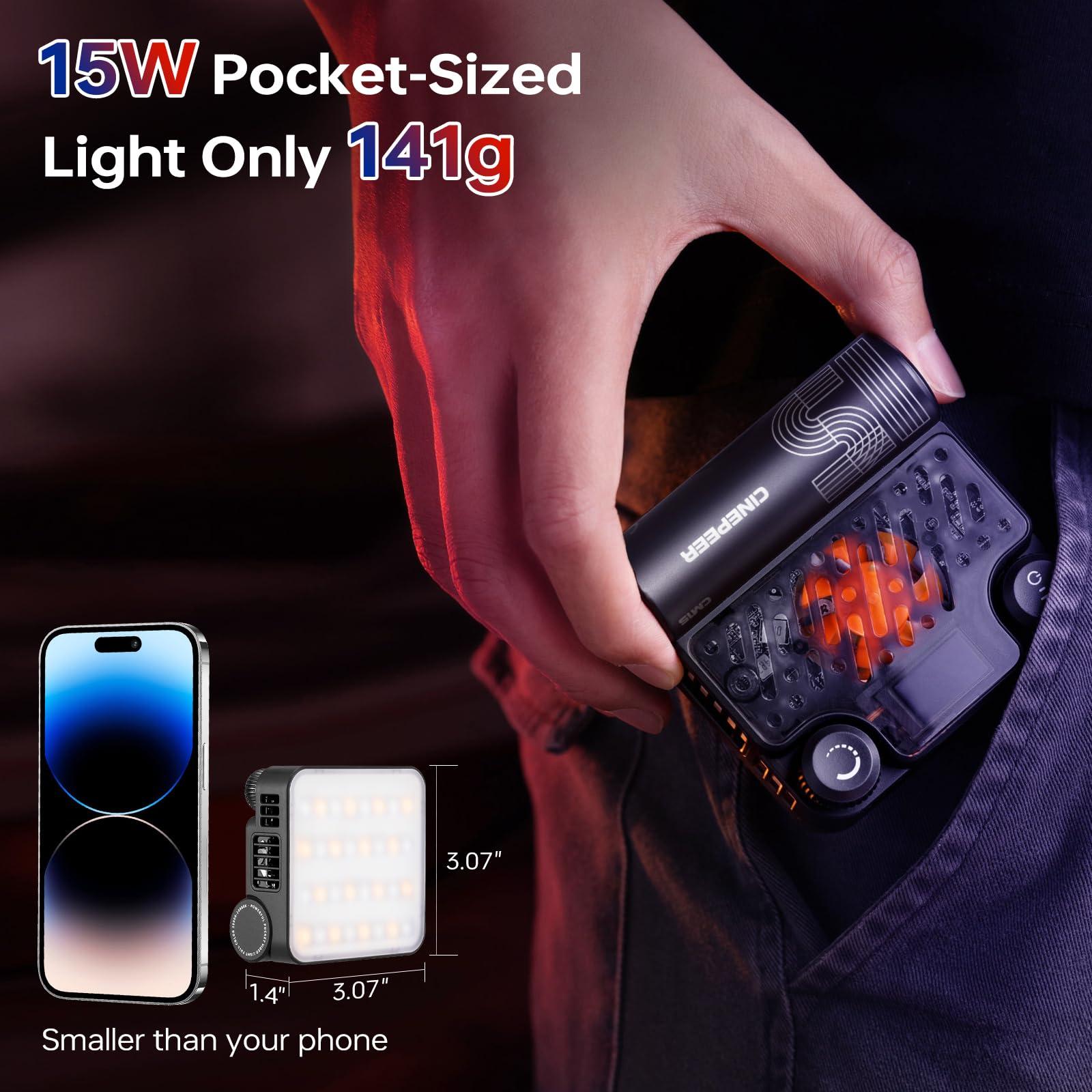 ZHIYUN ZHIYUN CINEPEER CM15 15W RGB Video Light Selfie Light 360 Full Color Camera Light with Cold Shoe 2600mAh CRI 94+ 2500k~10000k Rechargeable Portable Outdoor Photography Lighting Fill Handheld Light