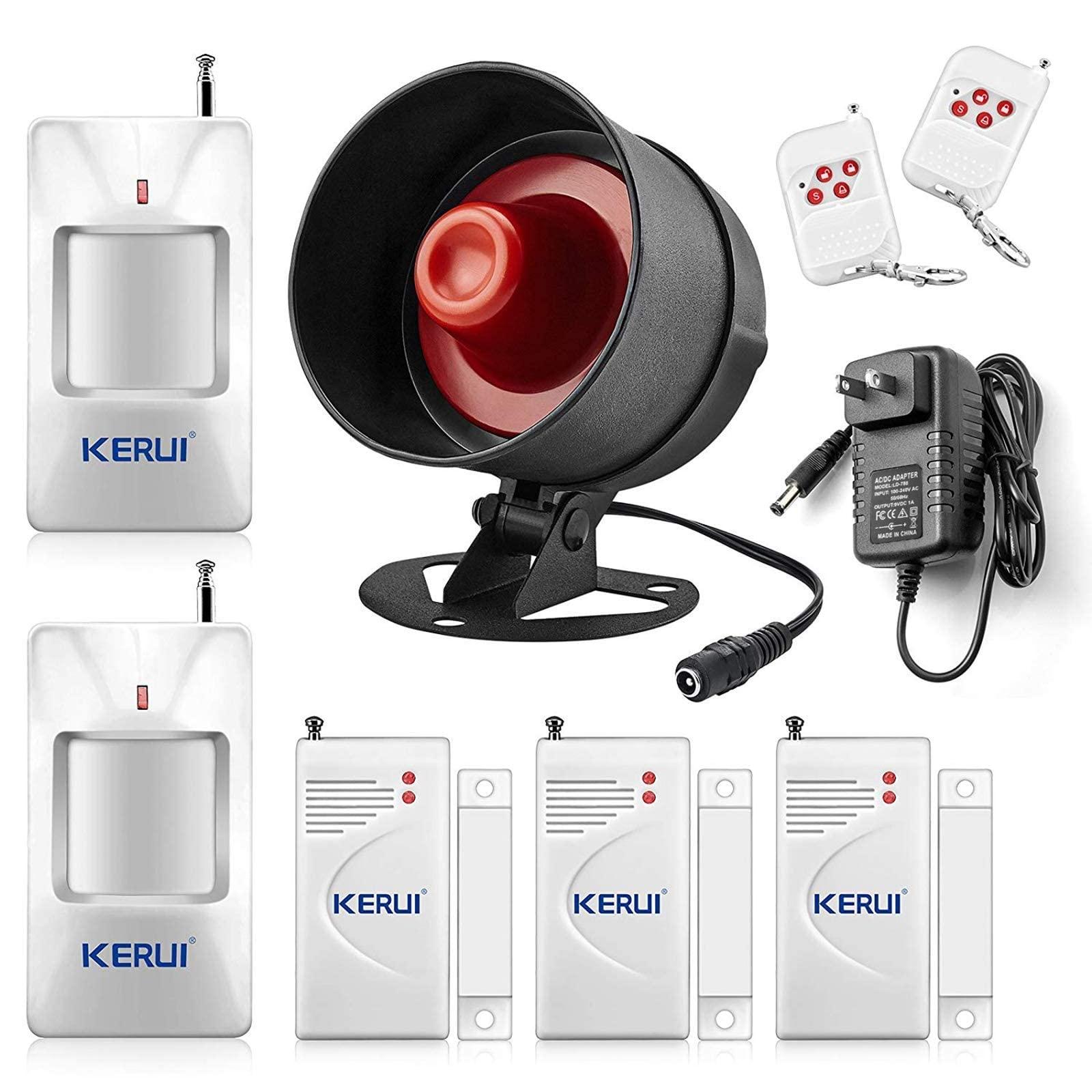 KERUI KERUI Standalone Home Office Shop Security Alarm System Kit,Wireless Loud Indoor/Outdoor Weatherproof Siren Horn with Remote Control and Door Contact Sensor,Motion Sensor,Up to 115db,NO WIFI/GSM/APP