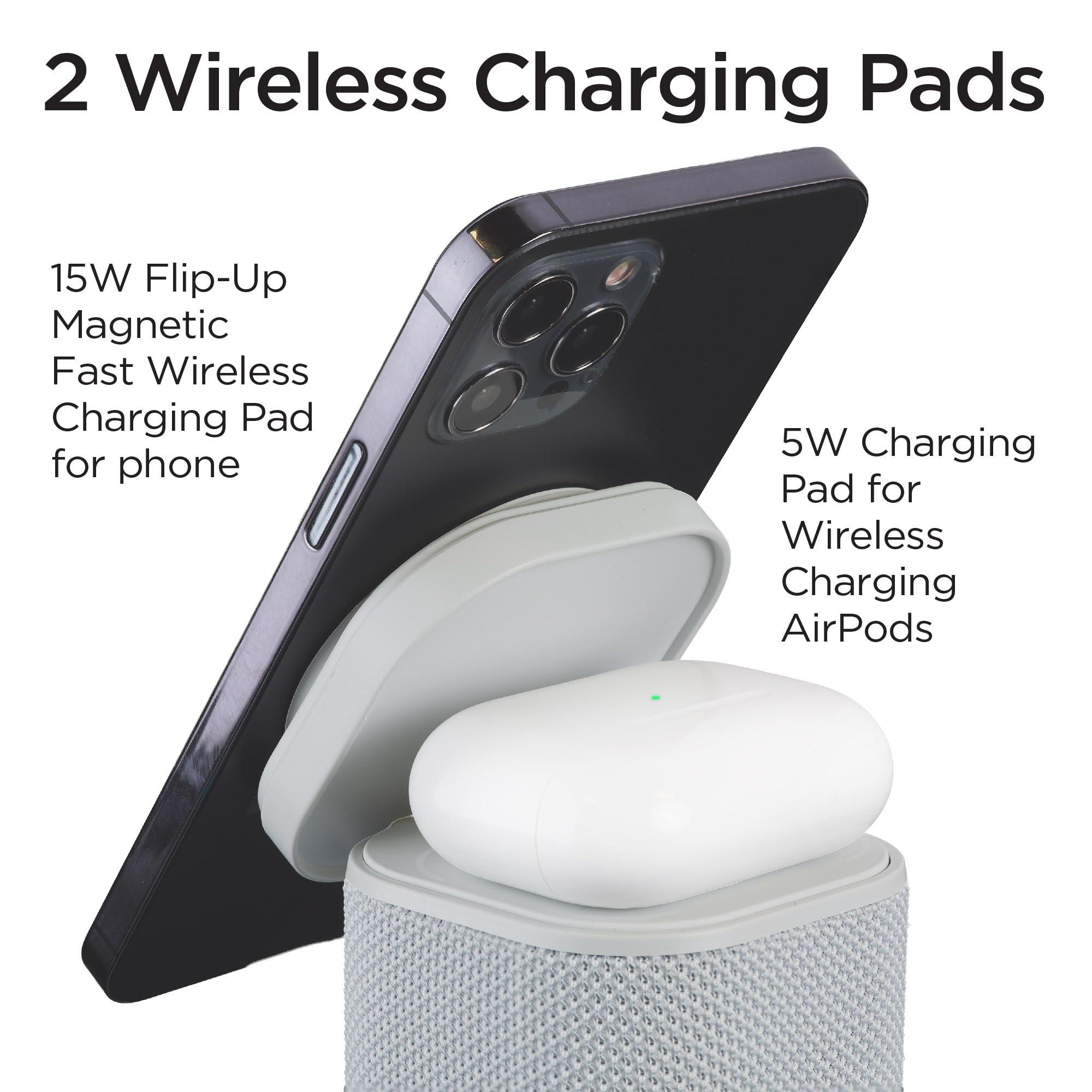 iHome iHome Bluetooth Speaker with Wireless Charger, Charging Station with Color Changing Night Light - Gray (iPBT50G)