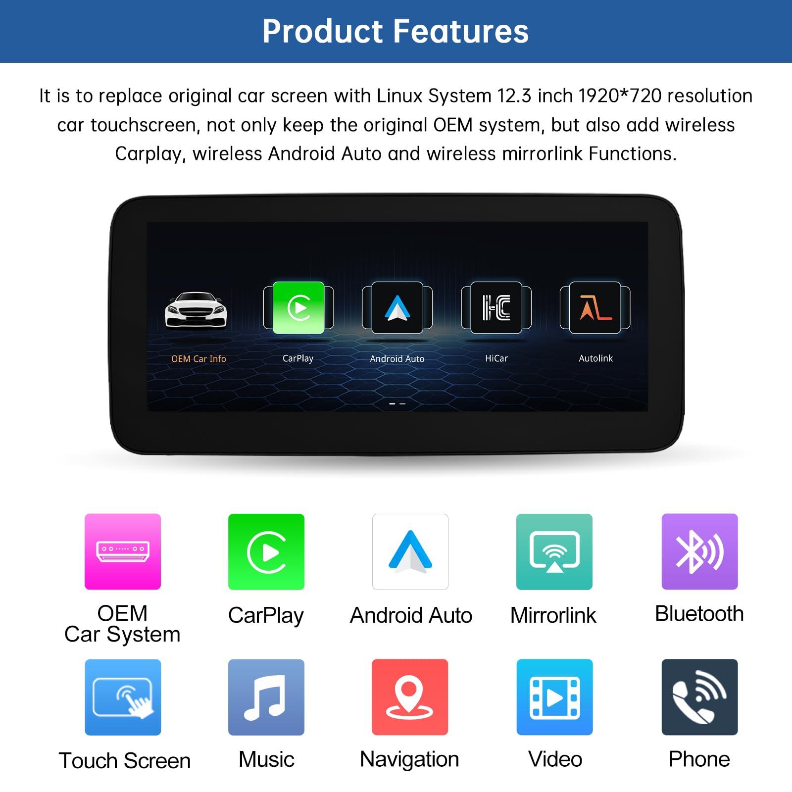 Road Top Road Top 12.3 Inch Car Touchscreen Wireless CarPlay Android Auto for Mecedes Benz CLA GLA Class C117 X117 X156 2013-2015 Year with NTG4.5/4.7 System, Car Stereo Multimedia Radio Receiver