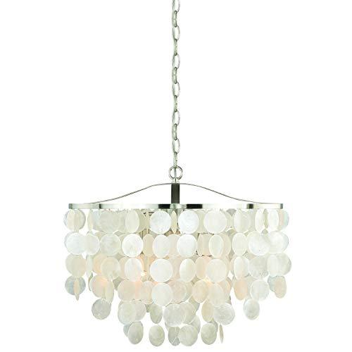 VAXCEL Elsa 3 Light Satin Nickel Coastal Capiz Shell Waterfall Pendant