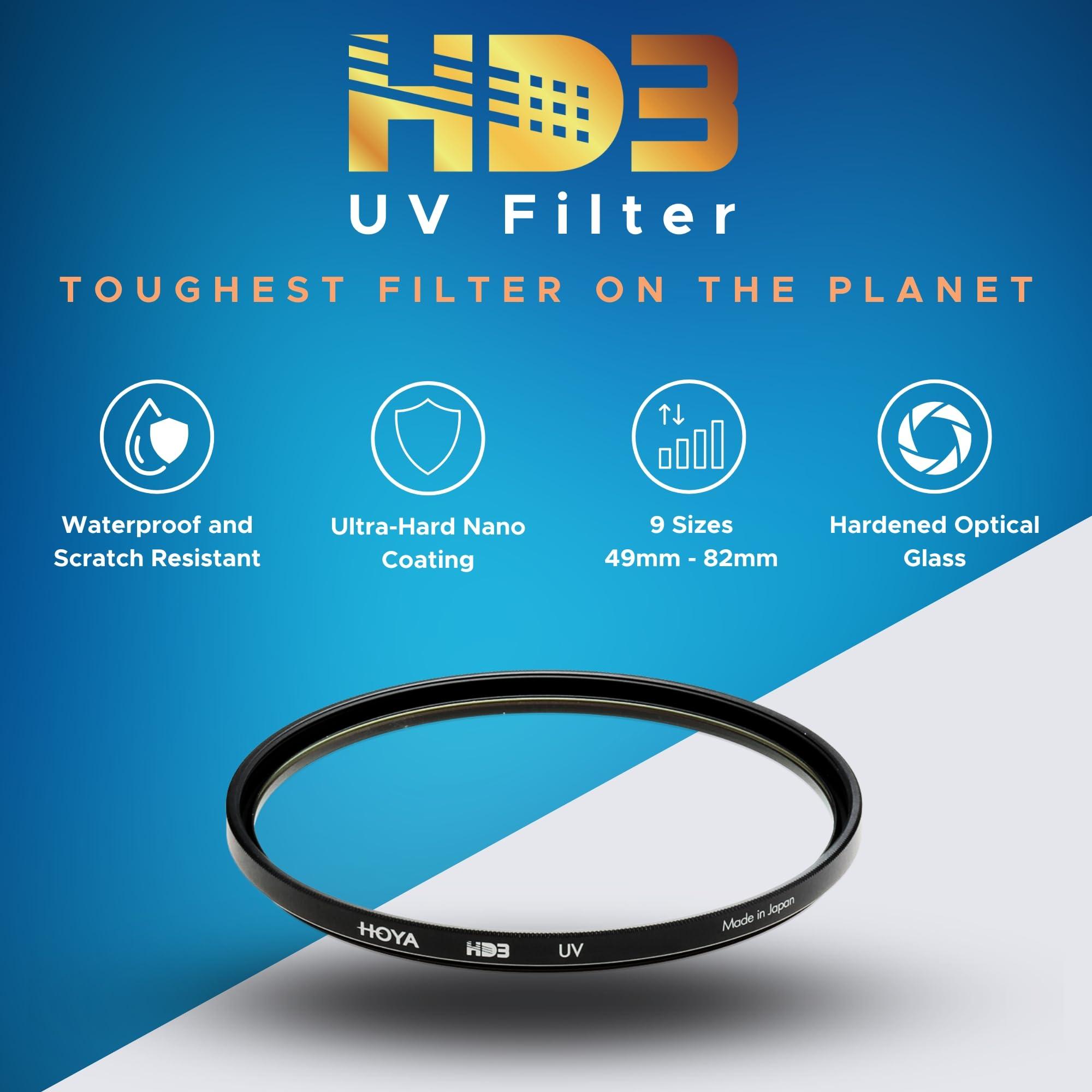Hoya Hoya HD3 72mm UV Protector Filter - Re-Certified for 100MP+ Cameras with Ultra-Hard Nano Coating UV Filter - Stain Resistant, Smudge and Waterproof UV Lens Filter with Aluminum Frame