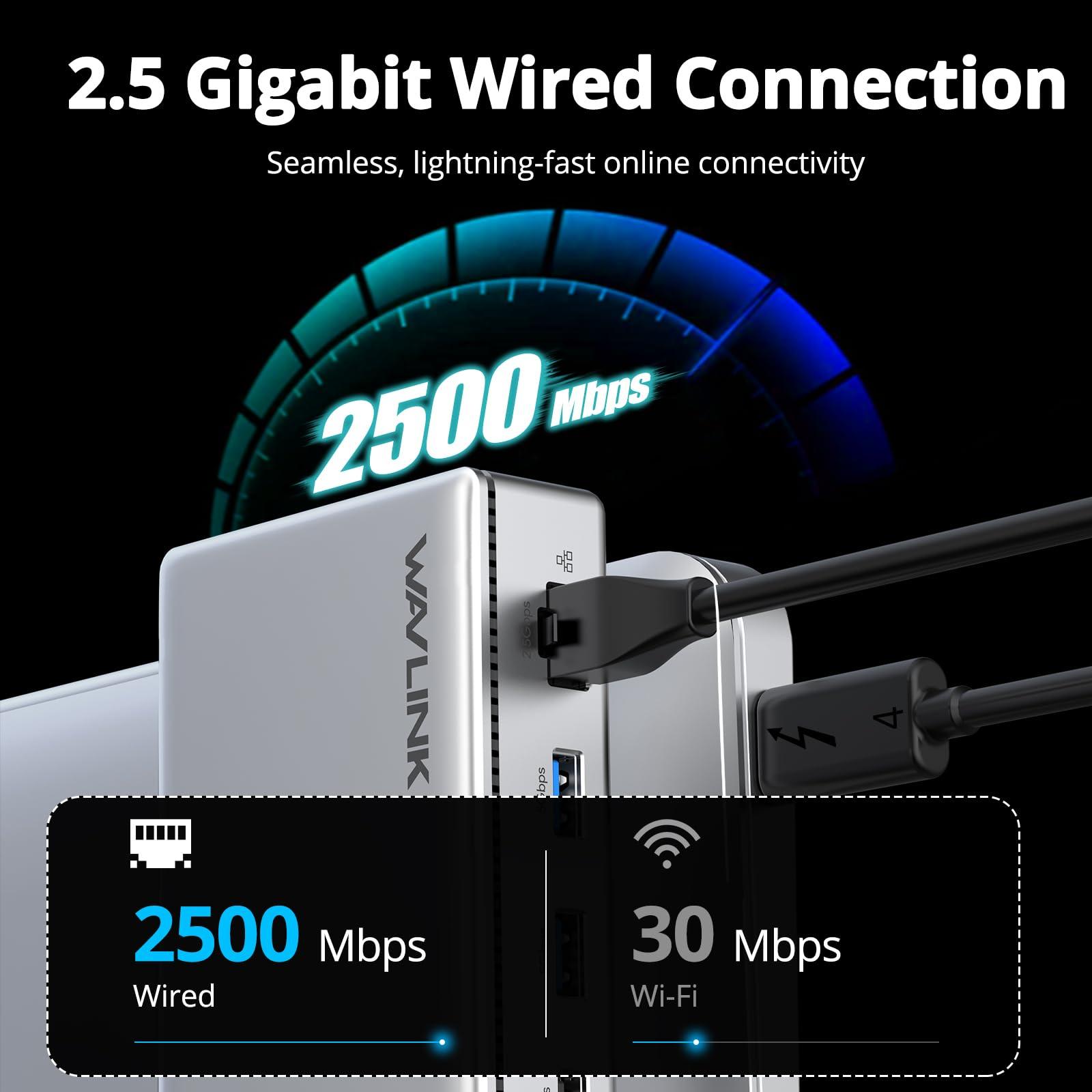 WAVLINK WAVLINK Thunderbolt 4 Hub with Dual HDMI 4K@60Hz,100W Charging, Thunderbolt Certified, 13-in-1 Thunderbolt 4 Dock Dual Monitor Single 8K Output for Windows or Mac, 4X USB, 2.5G Ethernet,SD/MicroSD