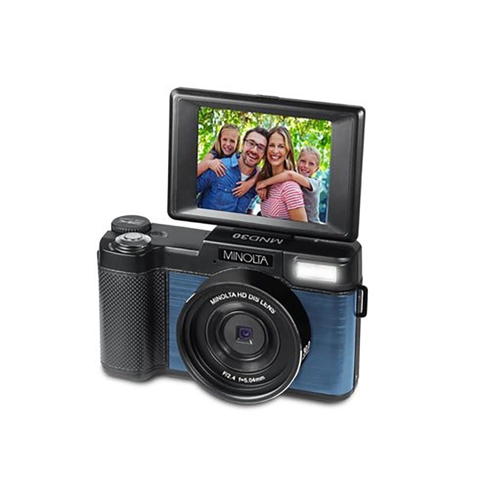 Minolta Minolta 30MP Digital Camera 2.7K Ultra HD Video, 3-inch 180 LCD Screen, Face Detection, Anti-Shake, 9 Scene Modes, Photo Burst, Panorama, CMOS Sensor, 32GB Card (Blue)