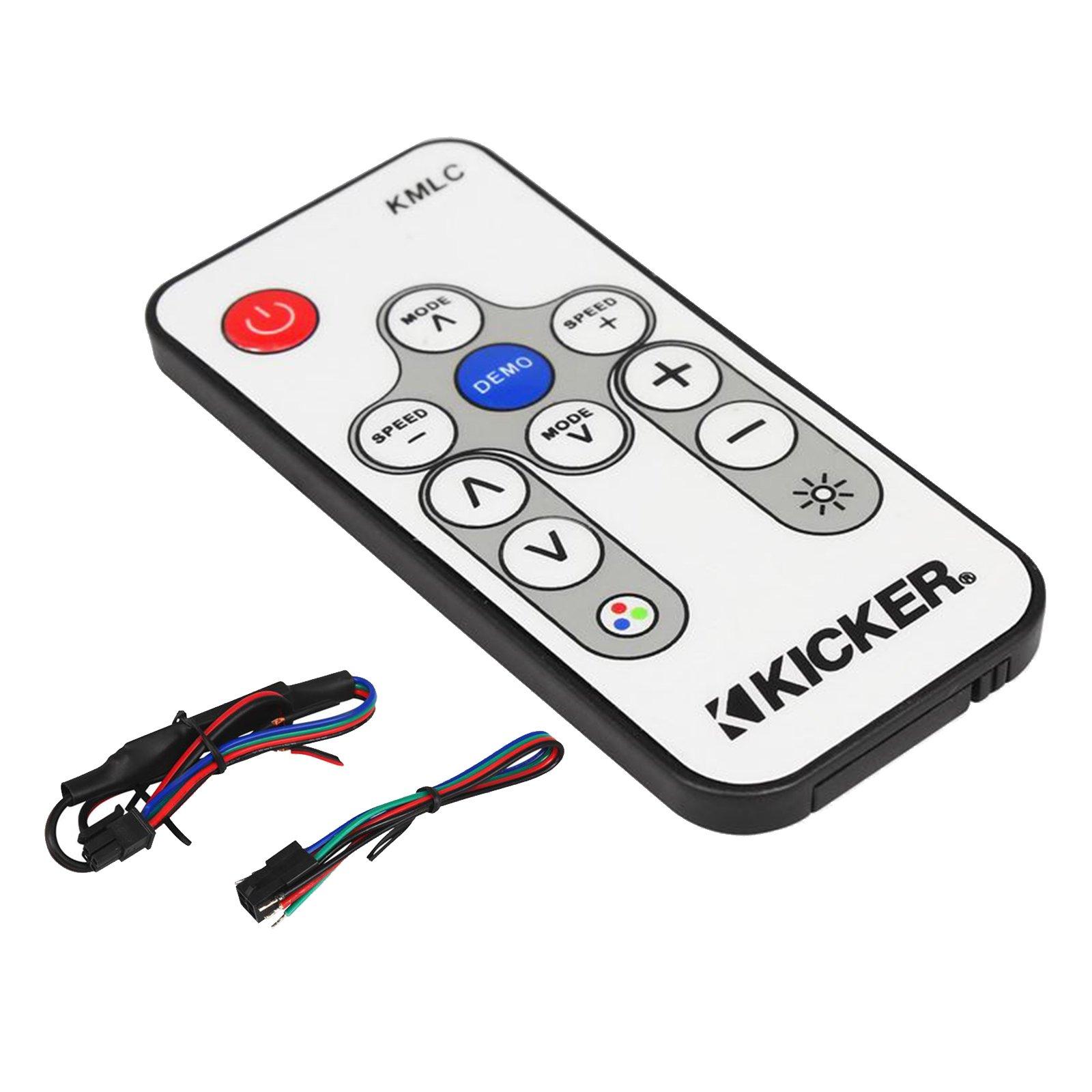 KICKER KICKER 6.5" 2-Way 195 Watt Max Power Marine Audio Multicolor LED Speakers (Qty 4) with Silver Grilles, LED Speaker Remote Control, 50-Feet 16-Gauge Speaker Wire