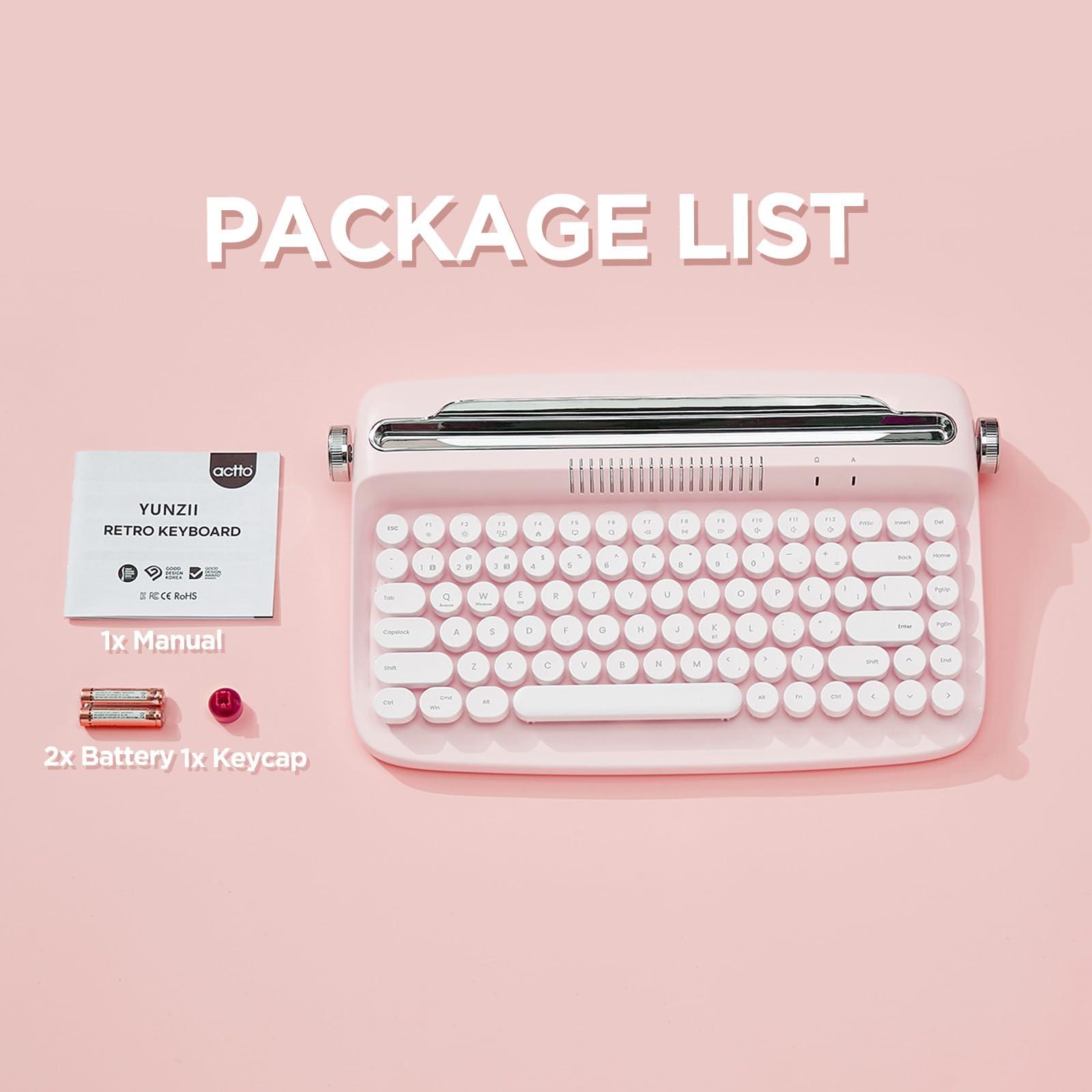 YUNZII YUNZII ACTTO B303 Wireless Typewriter Keyboard, Bluetooth Connection, Cute Retro Aesthetic Design with Integrated Stand for Tablet, Phone, PC and Win/Mac/Android(B303, Baby Pink)