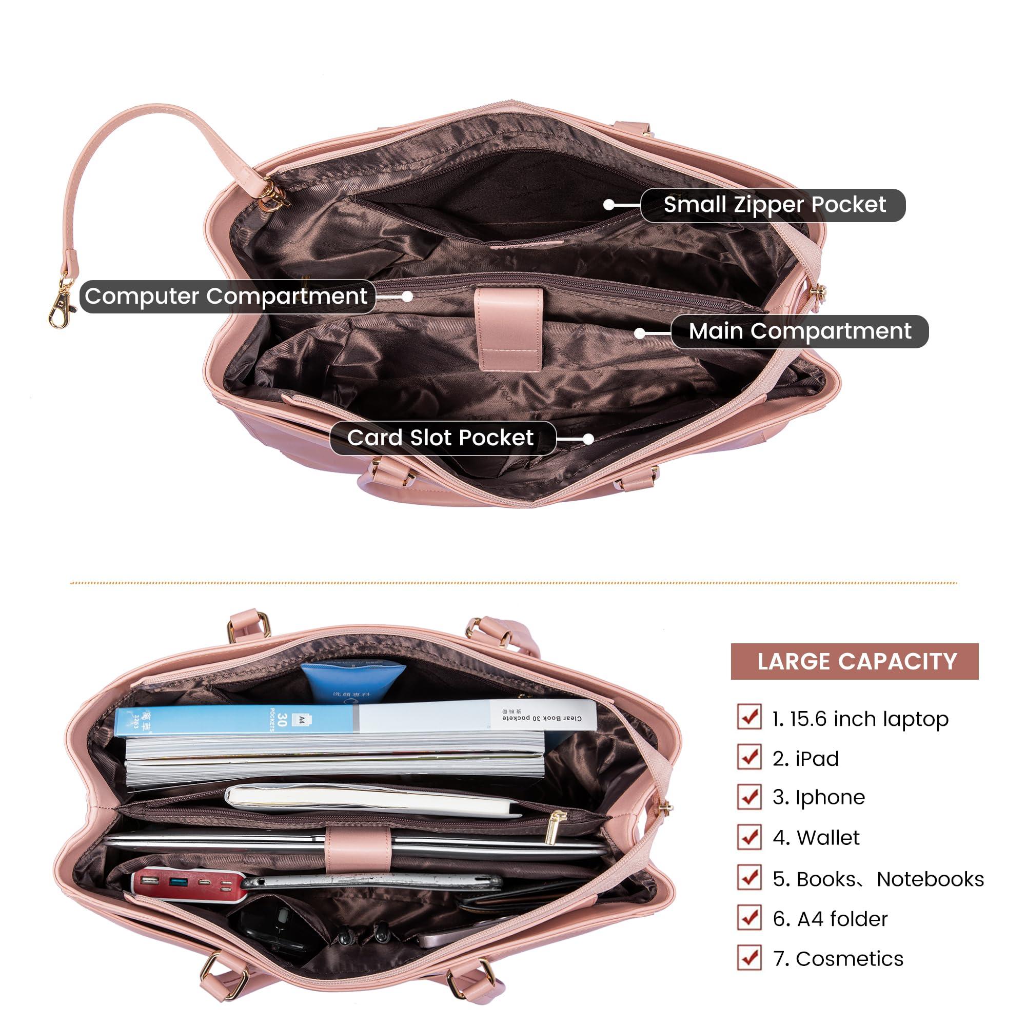 LOVEVOOK LOVEVOOK Laptop Bag for Women 15.6 Inch Tote Bags Waterproof Leather Briefcase Computer Women Business Office Work Bag,Bright Pink