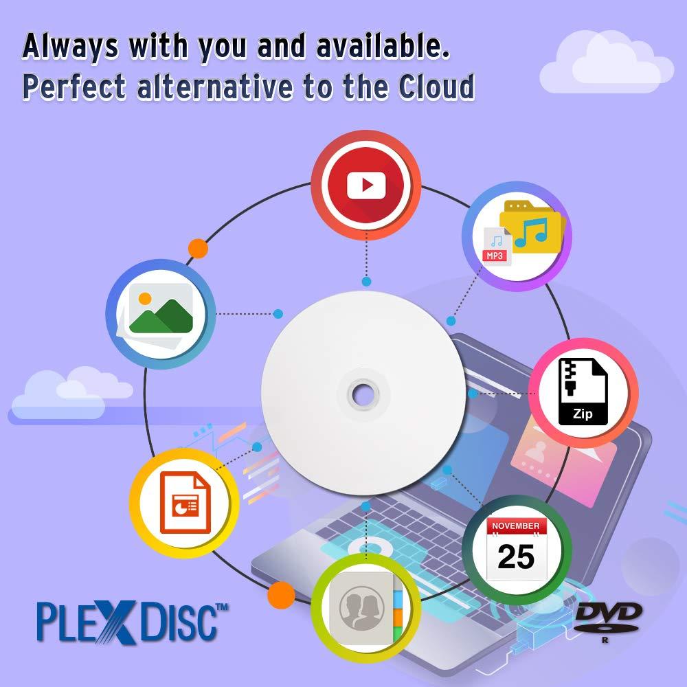 PlexDisc PlexDisc DVD-R 4.7GB 16X White Inkjet Hub Printable | 100 Pack Shrink Wrap (No Container) | Blank DVDs for Burning Video | Writable Media Discs