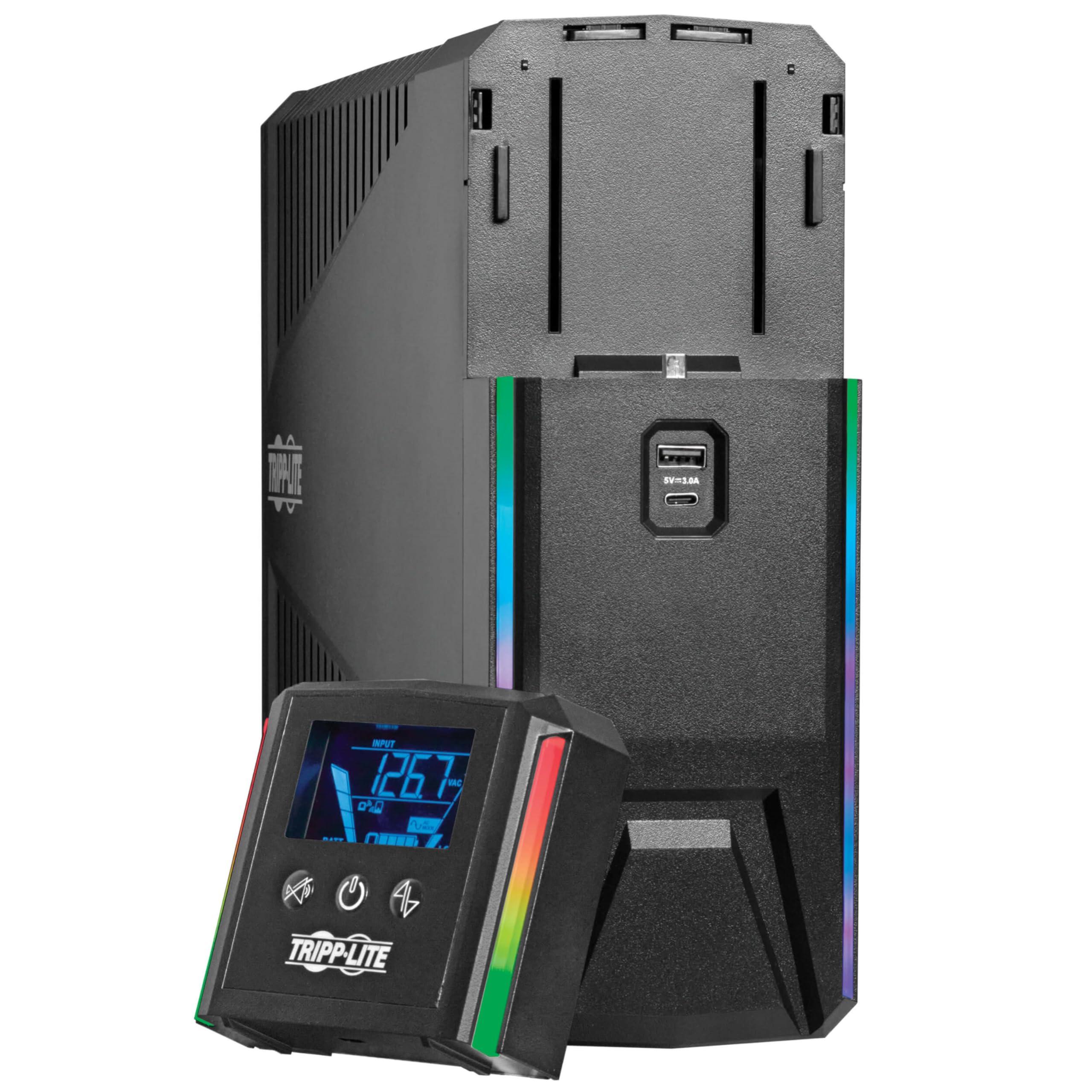 Tripp Lite Tripp Lite Pure Sine Wave Gaming UPS Battery Backup, 1500VA 900W 120V, Detachable LCD, Automatic Voltage Regulation, USB, RGB LED Lights, 3-Year Warranty & $250K Insurance (SMART1500PSGLCD)