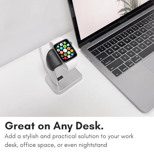 Macally Macally Apple Watch Stand for Series Ultra 9 8 7 6 5 4 3 2 1 SE (49mm 45mm 44mm 42mm 41mm 40mm 38mm) - Apple Watch Charger Stand Dock Holder - Sleek Desk iWatch Charging Station - Silver