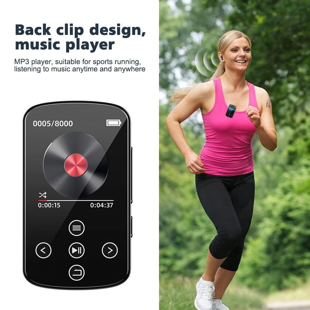 Docooler Docooler MP3 Player with Bluetooth 5.4, 1.5 Inch Colorful Screen with Sensitive Touch Button, Hi-Fi Music MP3 Player with Clip Pedometer Voice Recorder, Support TF Card, for Sports, Running - Black