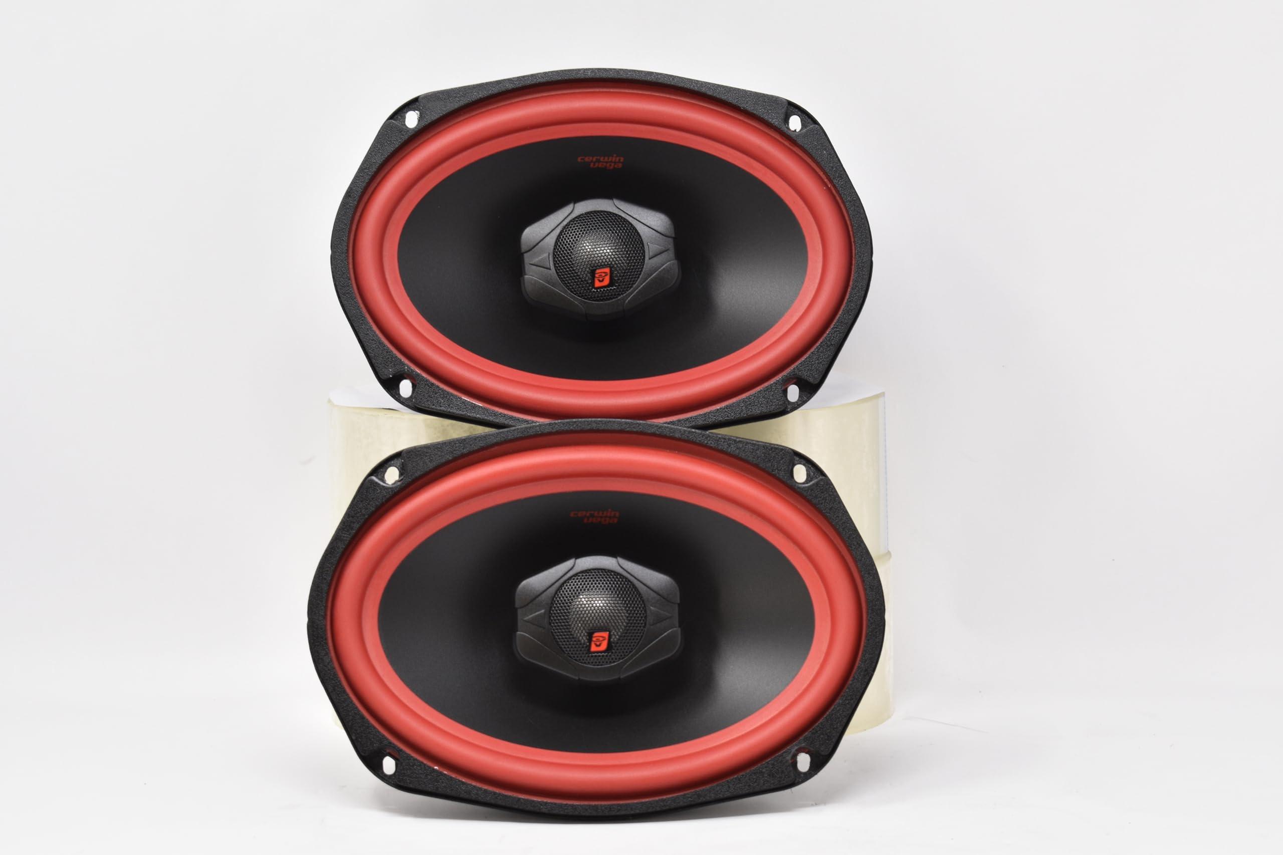Cerwin-Vega Cerwin Vega 6x9 inch 2-Way Coaxial Car Speakers Vega Series 500 Watts Power 4 Ohm Titanium Dome Tweeters Red Rubber Surround, Premium Car Audio System, 2 Units V469