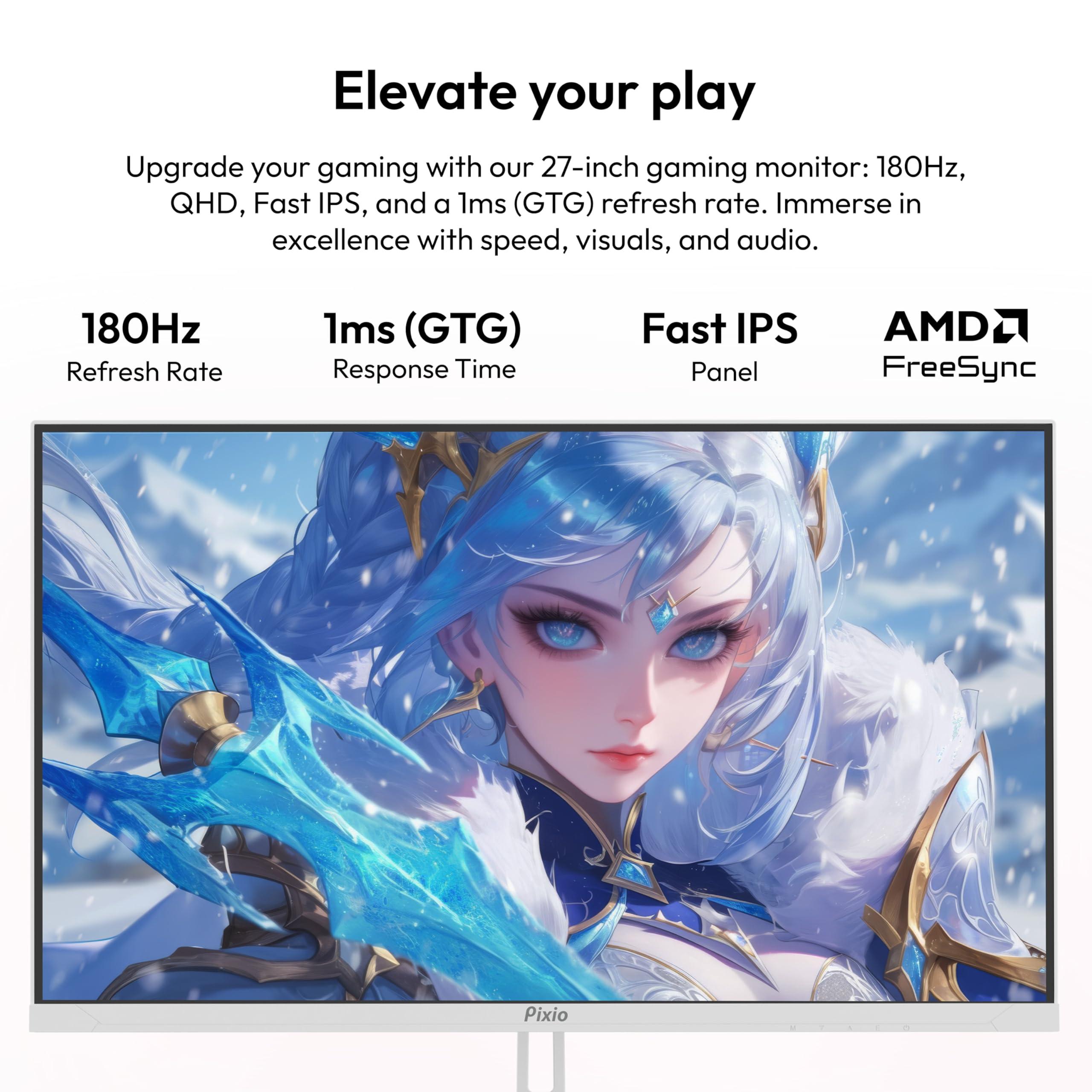 Pixio Pixio PX278 Wave White 27 inch 180Hz Refresh Rate FHD 1440p Resolution Fast IPS Panel 1ms GTG Response Time White Gaming Monitor with FreeSync