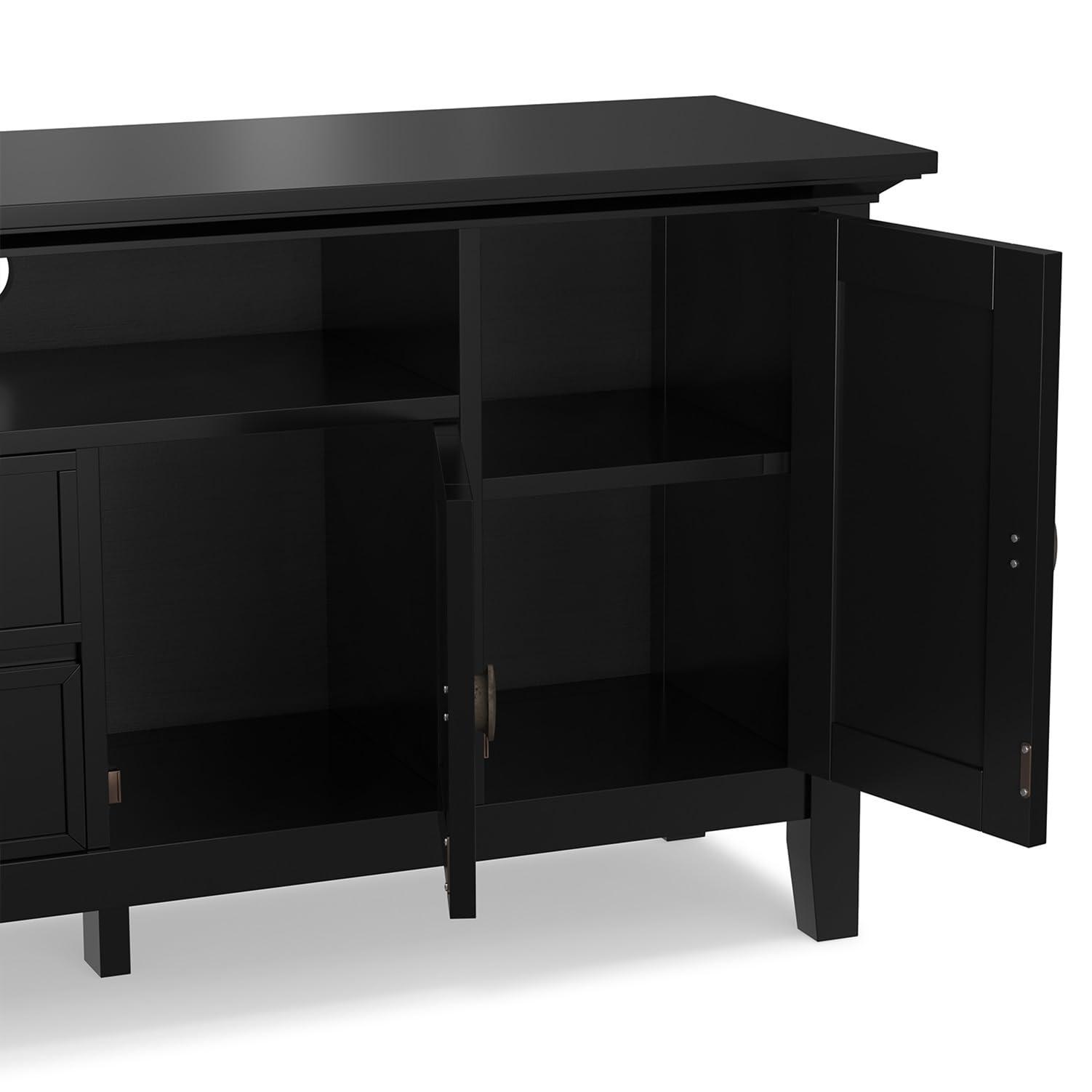 SIMPLIHOME SIMPLIHOME Redmond SOLID WOOD 72 Inch Wide Transitional TV Media Stand in Black For TVs up to 80 Inches, For the Living Room and Entertainment Center