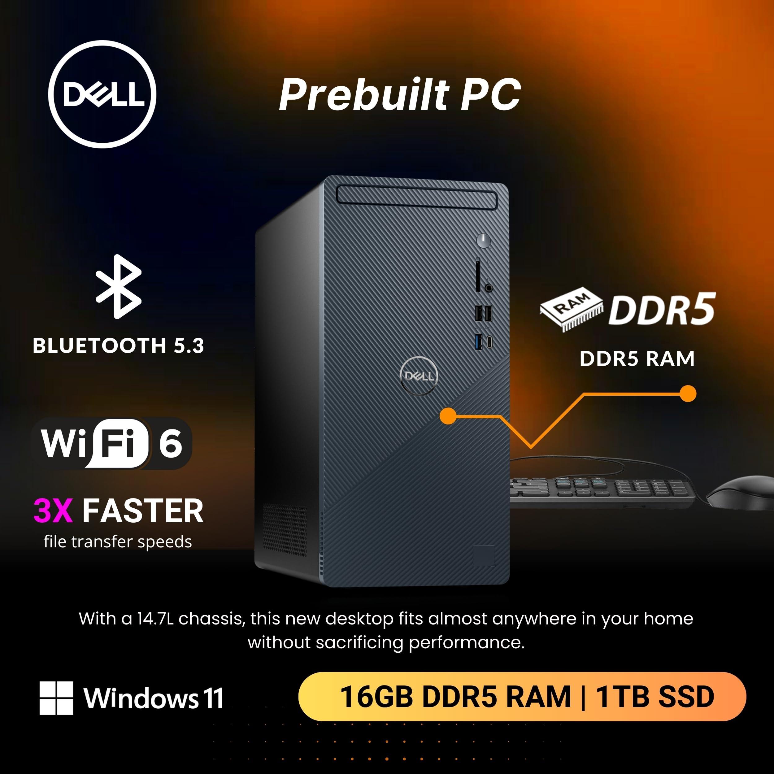 Dell Dell Inspiron 3030 Desktop Tower, 14th Gen Intel Core i7-14700F(>i9-12900F, 5.40 GHz), GeForce RTX 3050, Prebuilt PC, WiFi 6, Bluetooth, Keybaord, Mouse, Windows 11 Home, Blue(16GB DDR5 RAM | 1TB SSD)