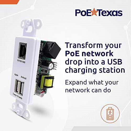 PoE Texas PoE Texas Gigabit PoE Splitter in-Wall Outlet with Fast 5V USB Charging Port x 2 and RJ45 Data Output for PC’s, Laptops, or Any Wired Data Device