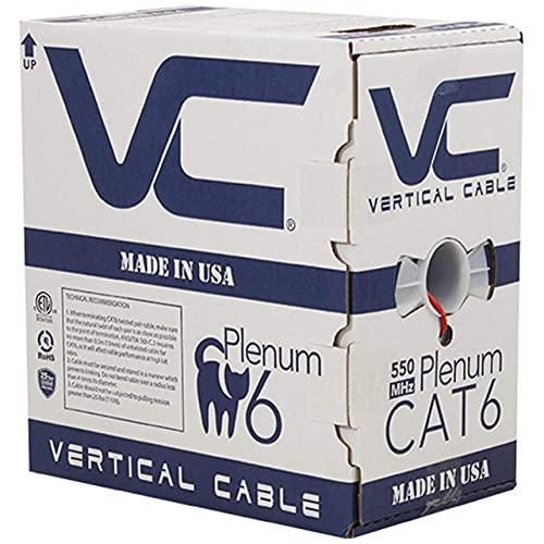 VC VERTICAL CABLE Vertical Cable CAT6, 550 MHz, UTP, 23AWG, 8C Solid Bare Copper, Plenum, 1000ft, Bulk Ethernet Cable - Made in USA, Red