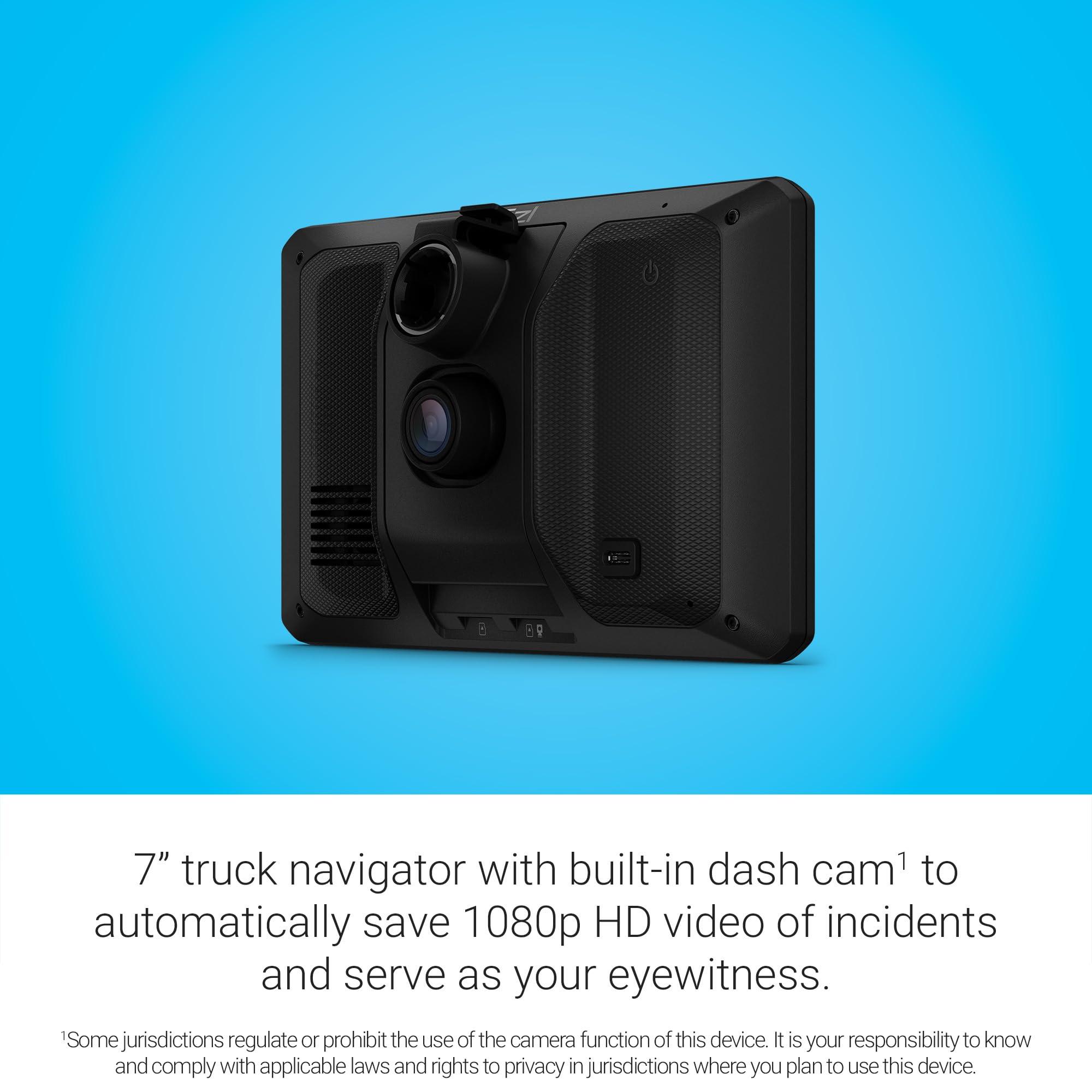Garmin Garmin dzlCam OTR725 High-Res 7 GPS Truck Navigator with Built-in 1080P HD Dash Cam, Automatic Incident Recording, Custom Truck Routing, Satellite Imagery, Community-Shared Loading Docks