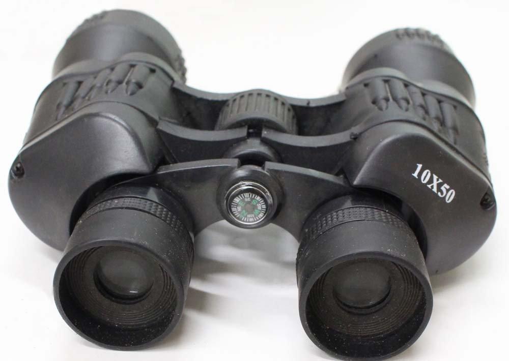 ToolUSA ToolUSA Stylish Black Rubber-Coated Binoculars | 10x Magnification | 50mm Ruby Lenses | Built-in 1/2\" Compass | Includes Accessories