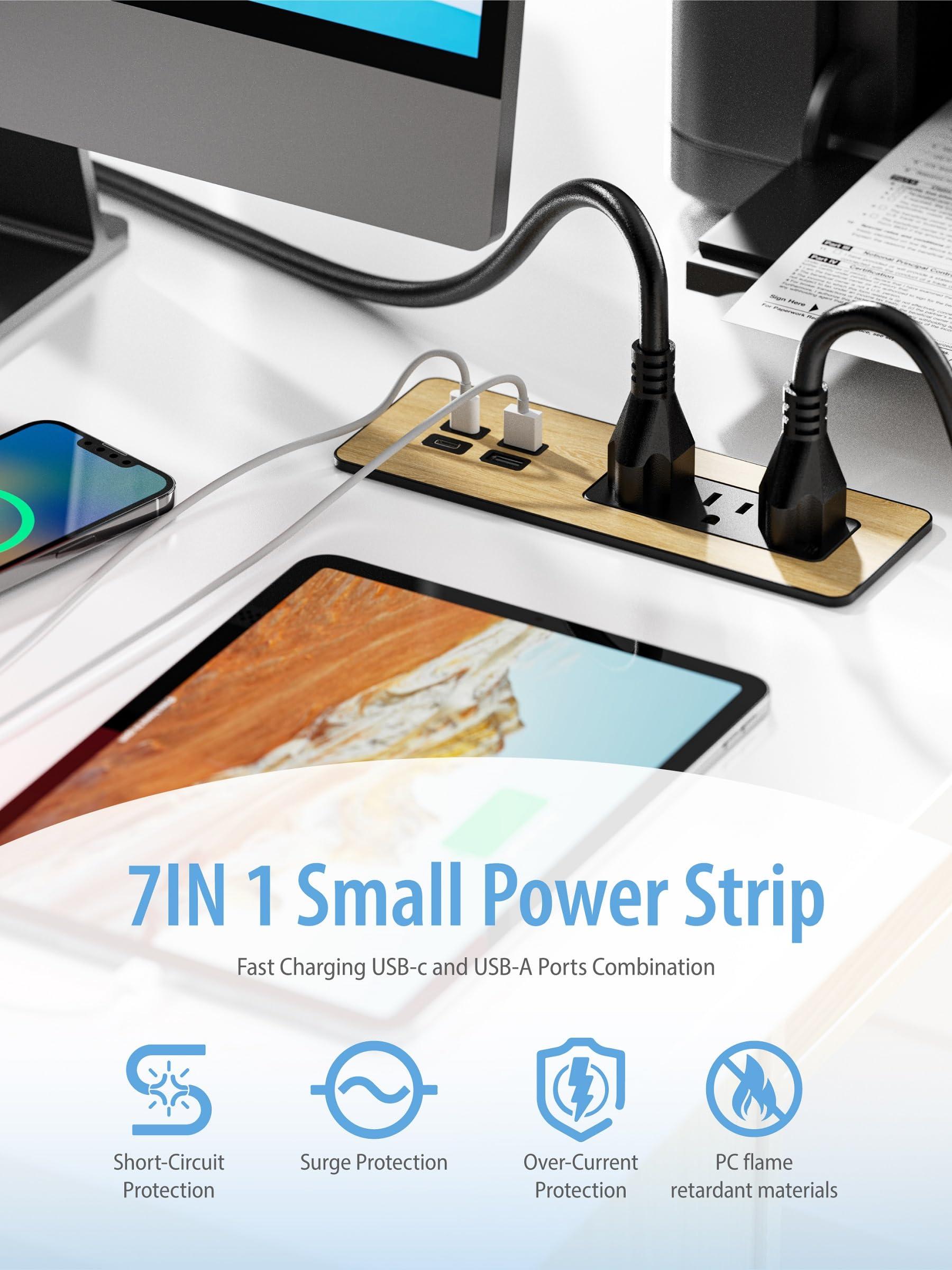 Emerising PD 65W Recessed Power Strips, Flush Mount Power Outlet with 2 USB-C Ports,Fast Charging Station,Conference Surge Protector Recessed Outlets,6Ft Extension Cord,Office/Home Furniture Mountable (1)