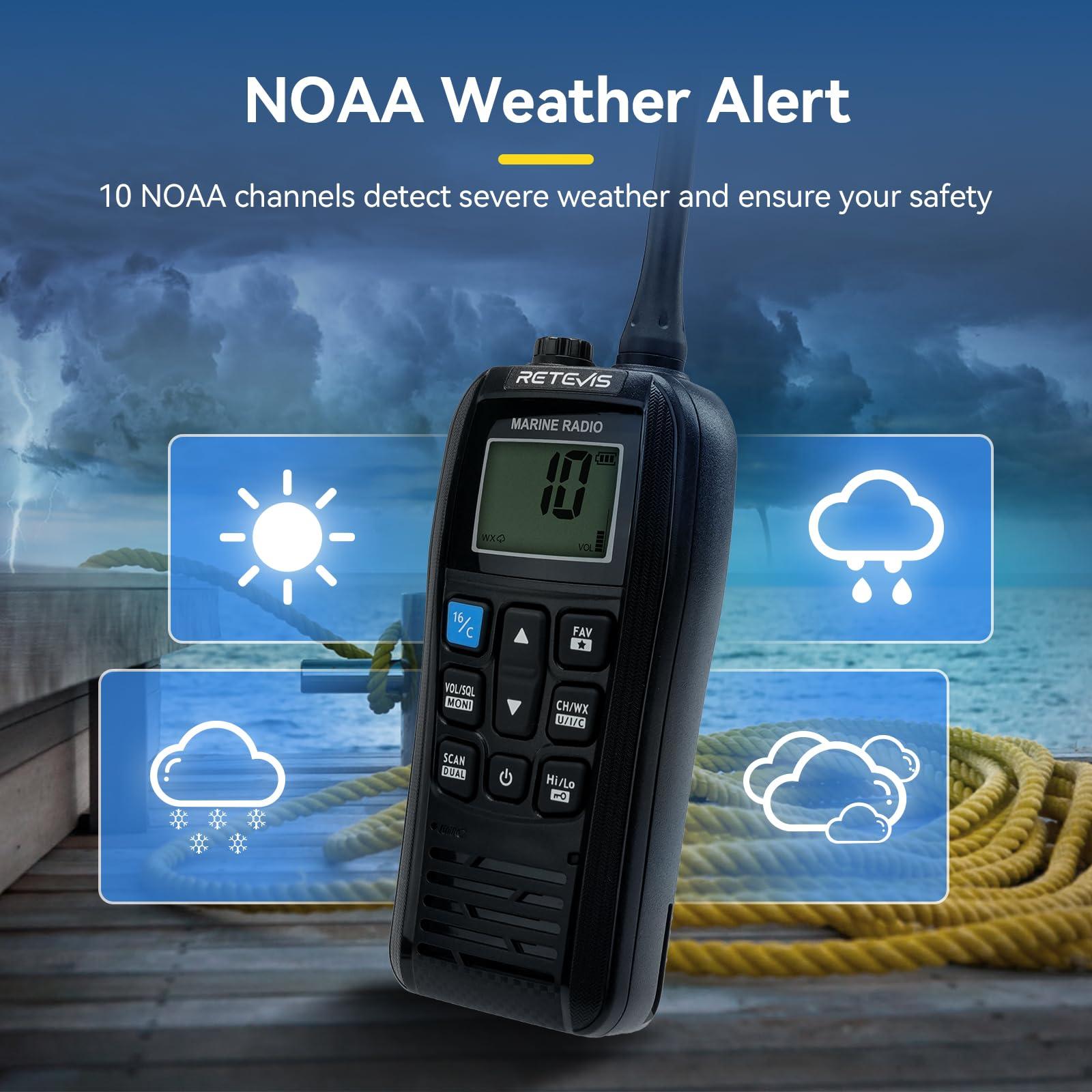 Retevis Retevis RM22 Marine Radio, IP67 Waterproof Handheld Floating Radio, High Power, Noise Cancelling Mic, Backlit LCD Display, NOAA Weather, 2200mAh Battery, USB Charging, Boat Radios(1 Pack)