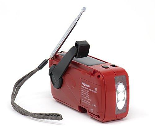 Kaito Kaito V1 Voyager Solar/Dynamo AM/FM/SW Emergency Radio with Cell Phone Charger and 3-LED Flashlight, Red