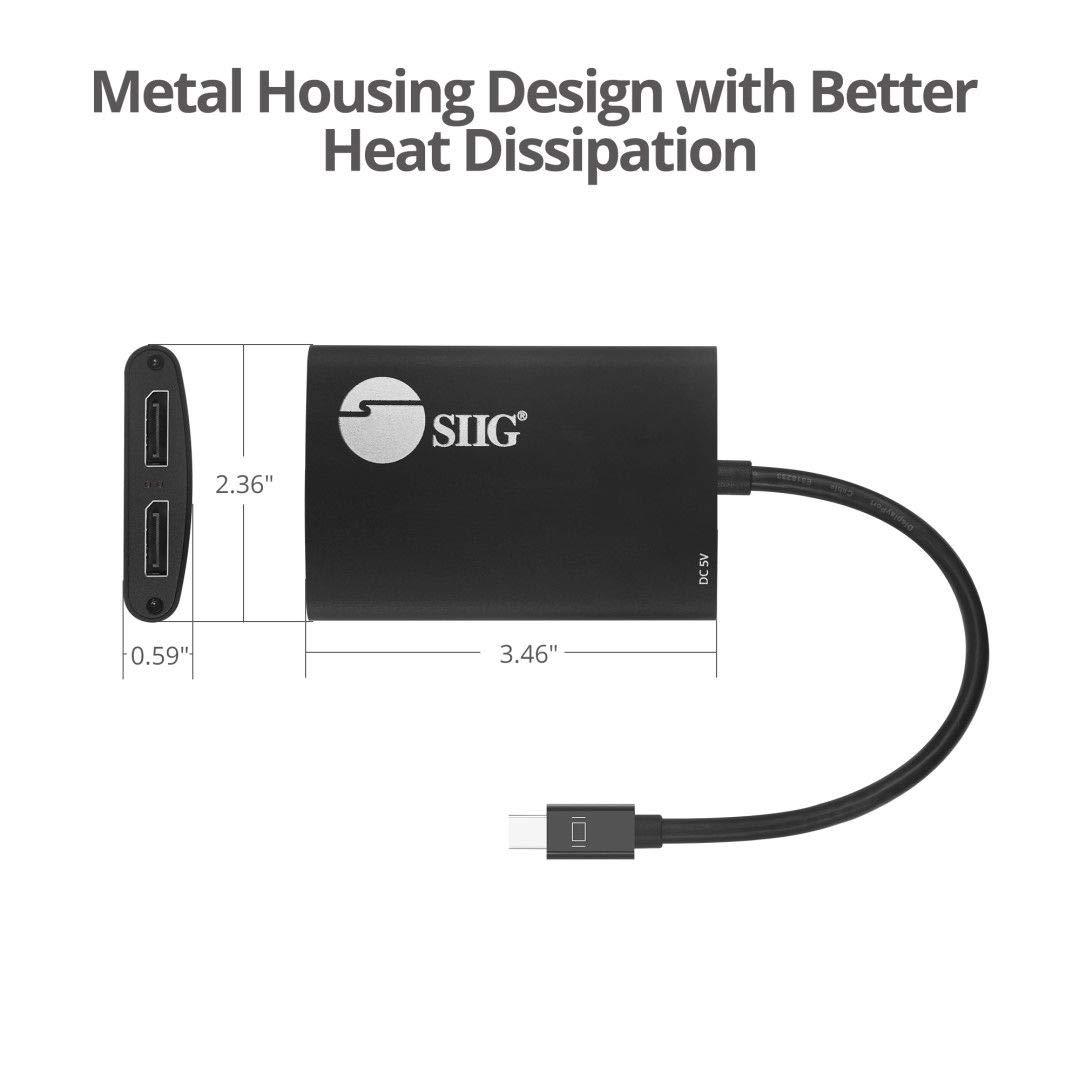 SIIG SIIG 2-Port Mini DisplayPort 1.2 to 2 DisplayPort MST Hub Video Splitter, Not for HDMI, DisplayPort Daisy Chain Monitor, Not for MacOS, TAA Compliant (CE-DP0J11-S1)
