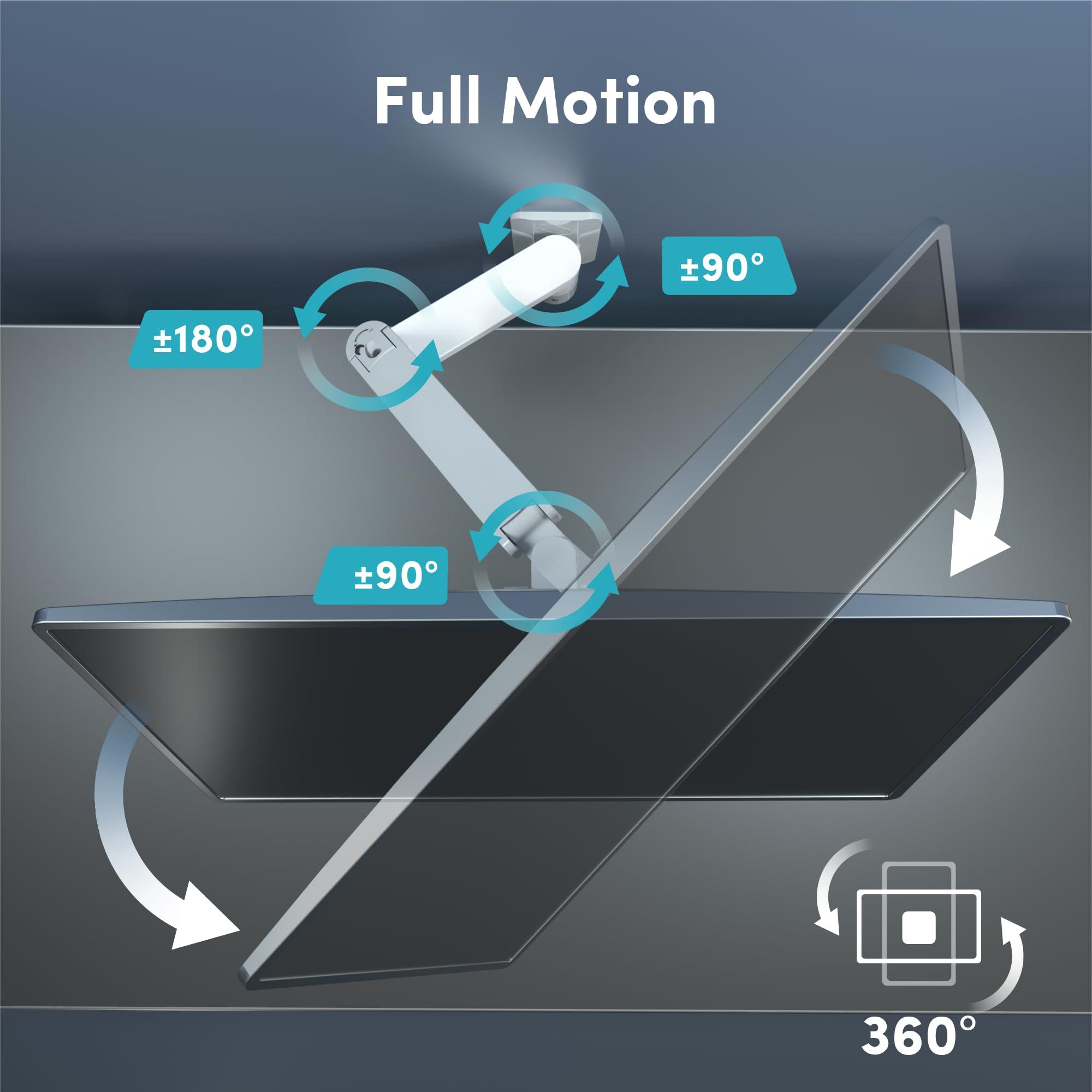 QUARX Monitor Wall Mount for 17-49 Inch Ultrawide Monitors, Single Monitor Arm Holds 4.4-44 lbs Screens, Adjustable Premium Aluminum Wall Mount with Max VESA 100x100 for Samsung Odyssey G9 and More, White
