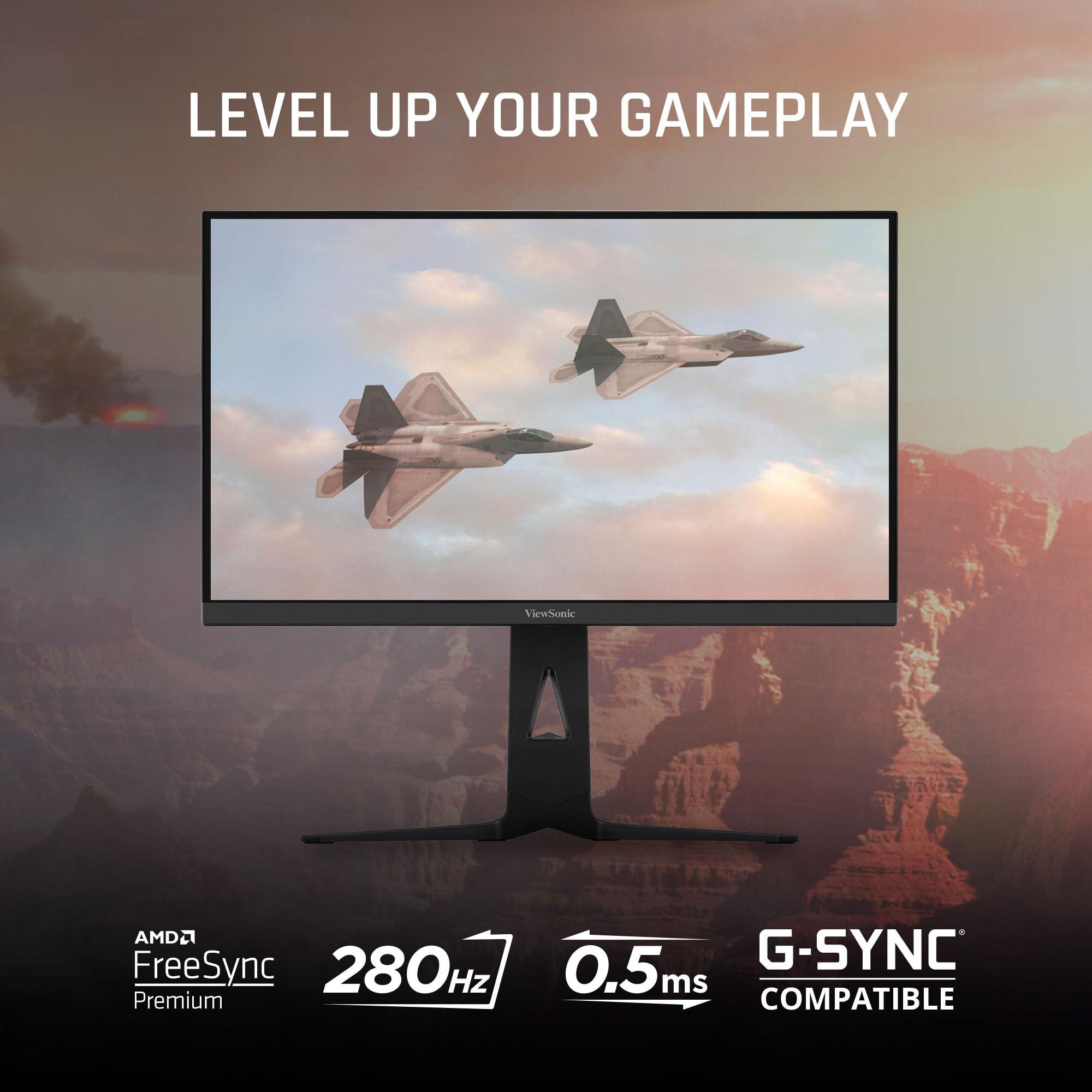 ViewSonic ViewSonic XG2536 25 Inch 1080p IPS Gaming Monitor with 280Hz, 0.5ms, FreeSync Premium, NVIDIA G-Sync Compatible, RGB Lighting, Advanced Ergonomics, HDMI, DP and 65W USB-C Inputs