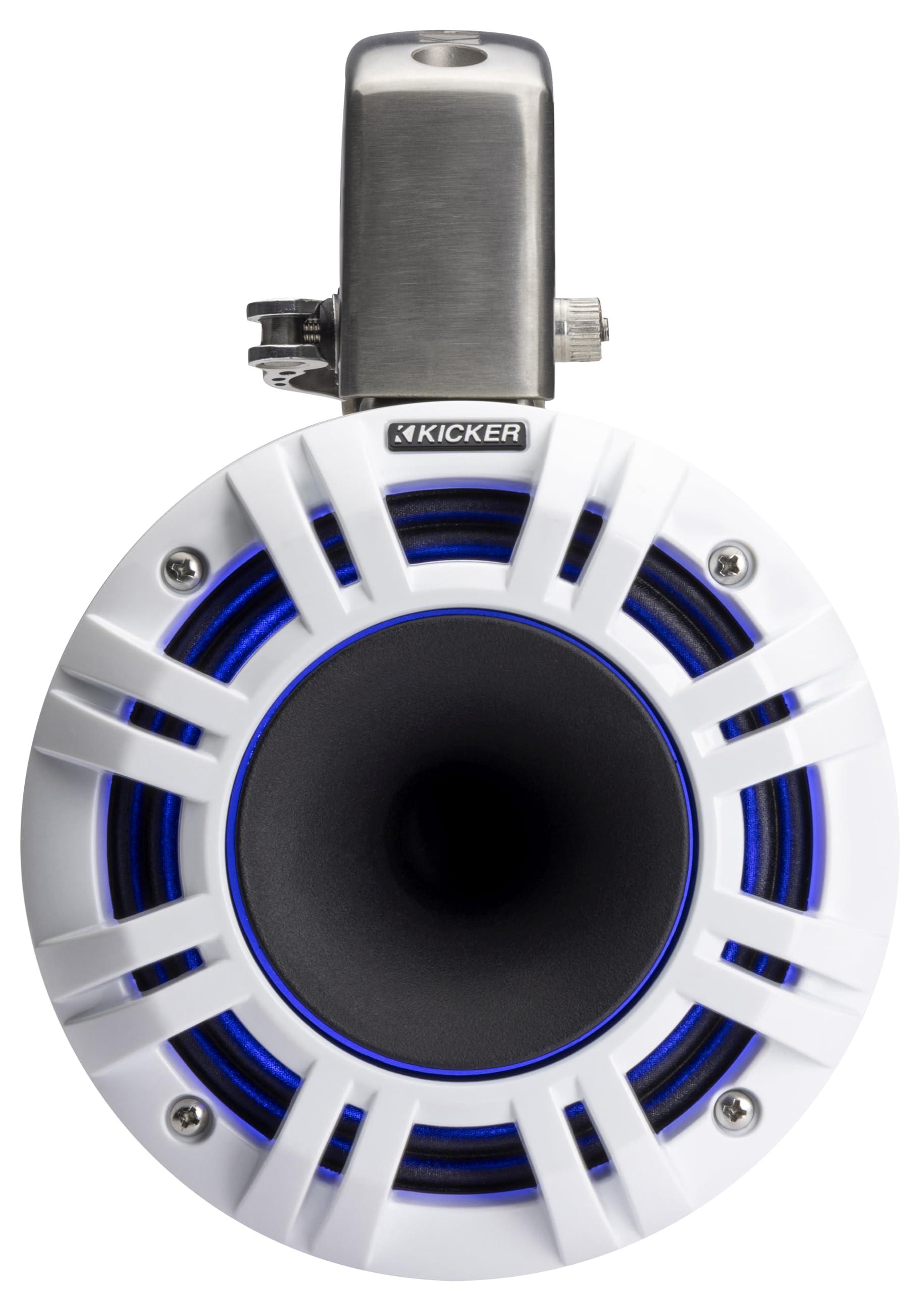 KICKER Kicker 51KMTCXL65W 6.5" RGB LED Horn Loaded Compression Driver Marine Tower Speakers, Pair, White